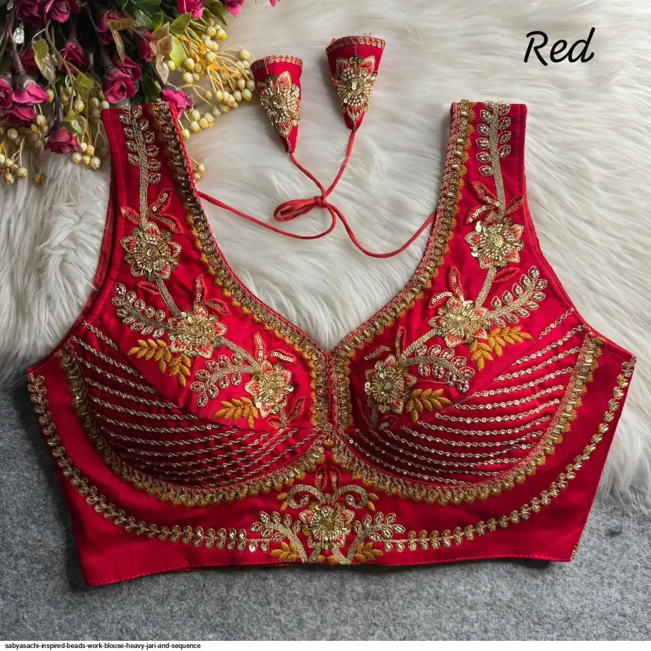 SABYASACHI INSPIRED BEADS WORK BLOUSE HEAVY JARI AND SEQUENCE 7
