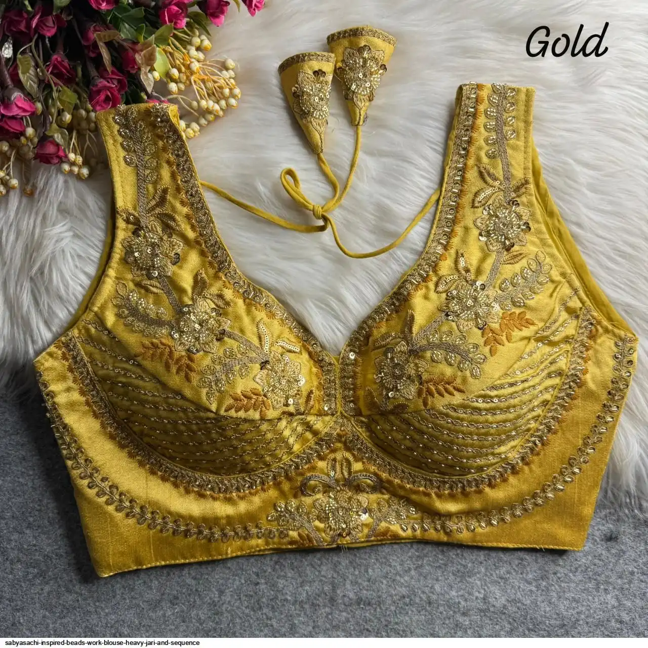 SABYASACHI INSPIRED BEADS WORK BLOUSE HEAVY JARI AND SEQUENCE 8