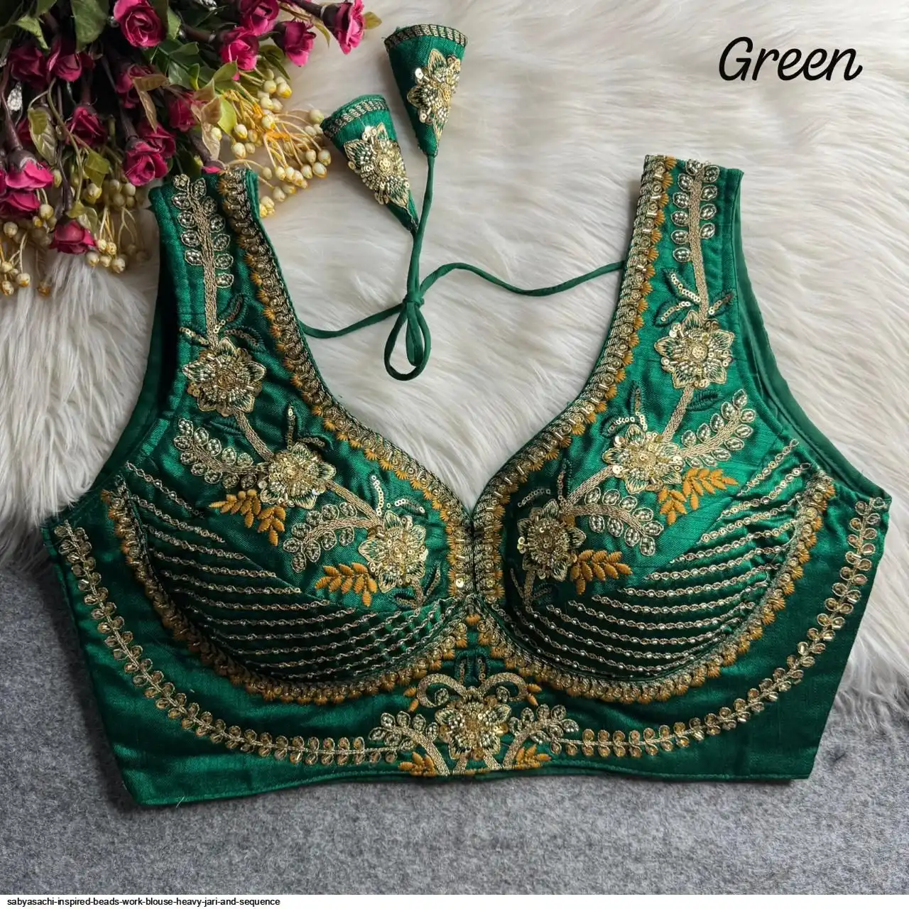 SABYASACHI INSPIRED BEADS WORK BLOUSE HEAVY JARI AND SEQUENCE 9