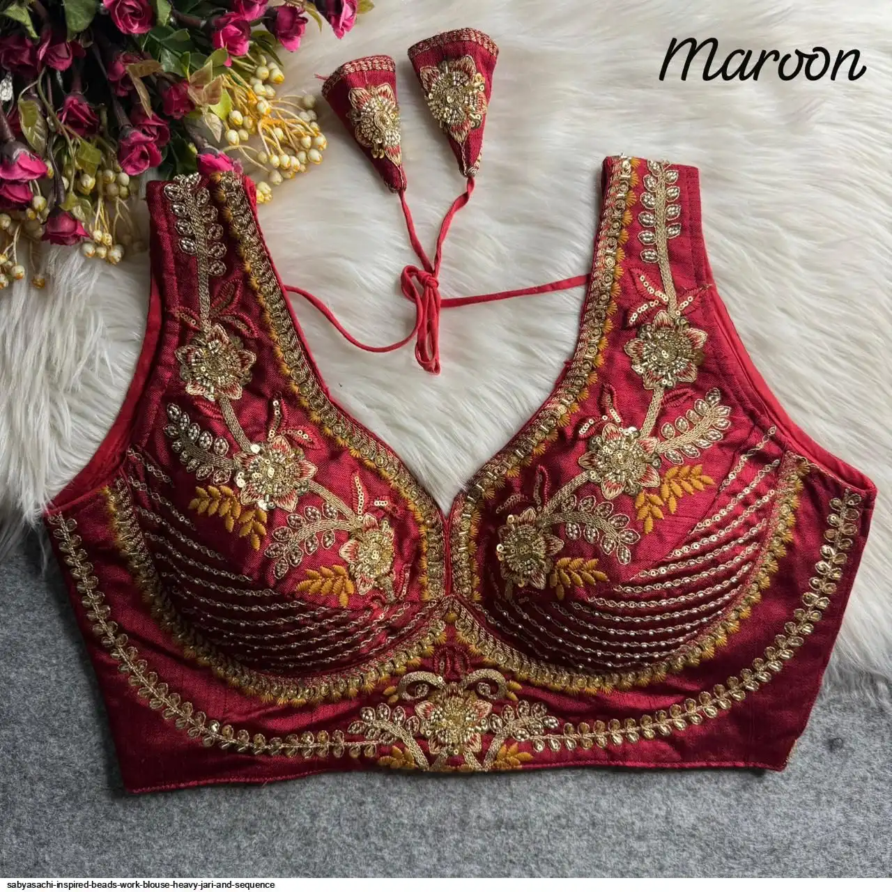 SABYASACHI INSPIRED BEADS WORK BLOUSE HEAVY JARI AND SEQUENCE 11