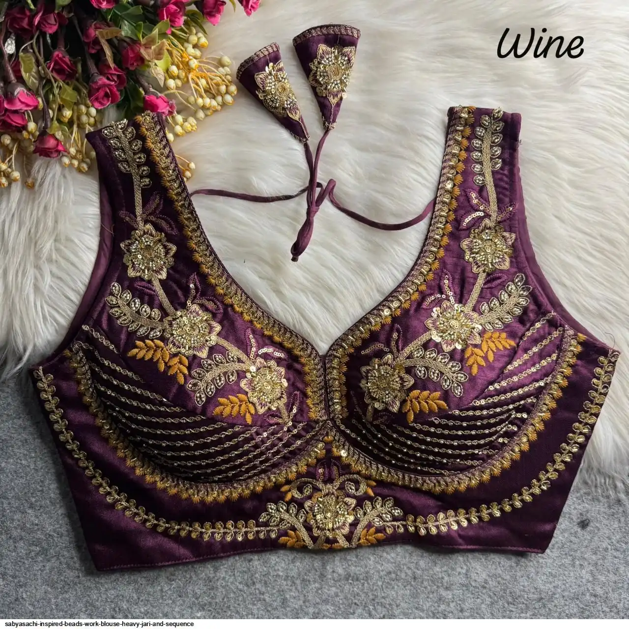 SABYASACHI INSPIRED BEADS WORK BLOUSE HEAVY JARI AND SEQUENCE 12