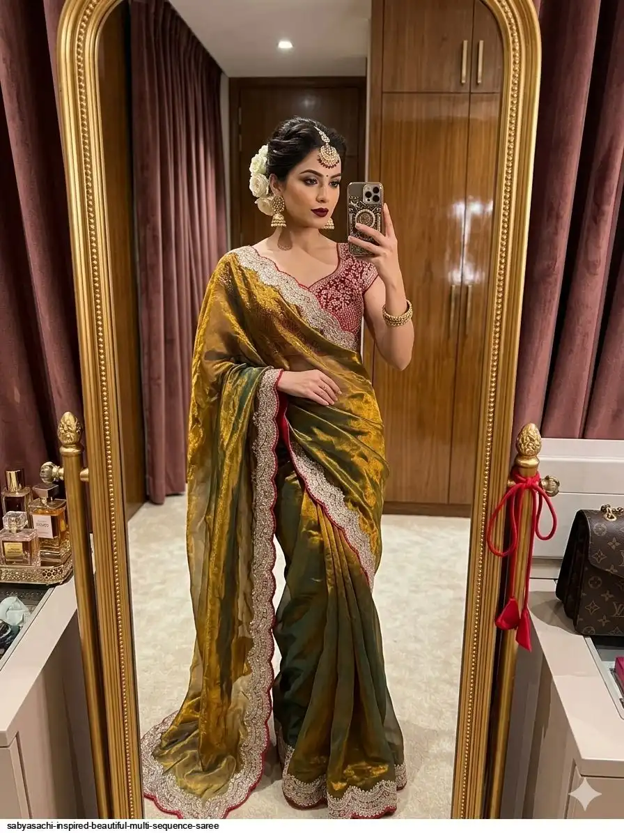 SABYASACHI INSPIRED BEAUTIFUL MULTI SEQUENCE SAREE 2