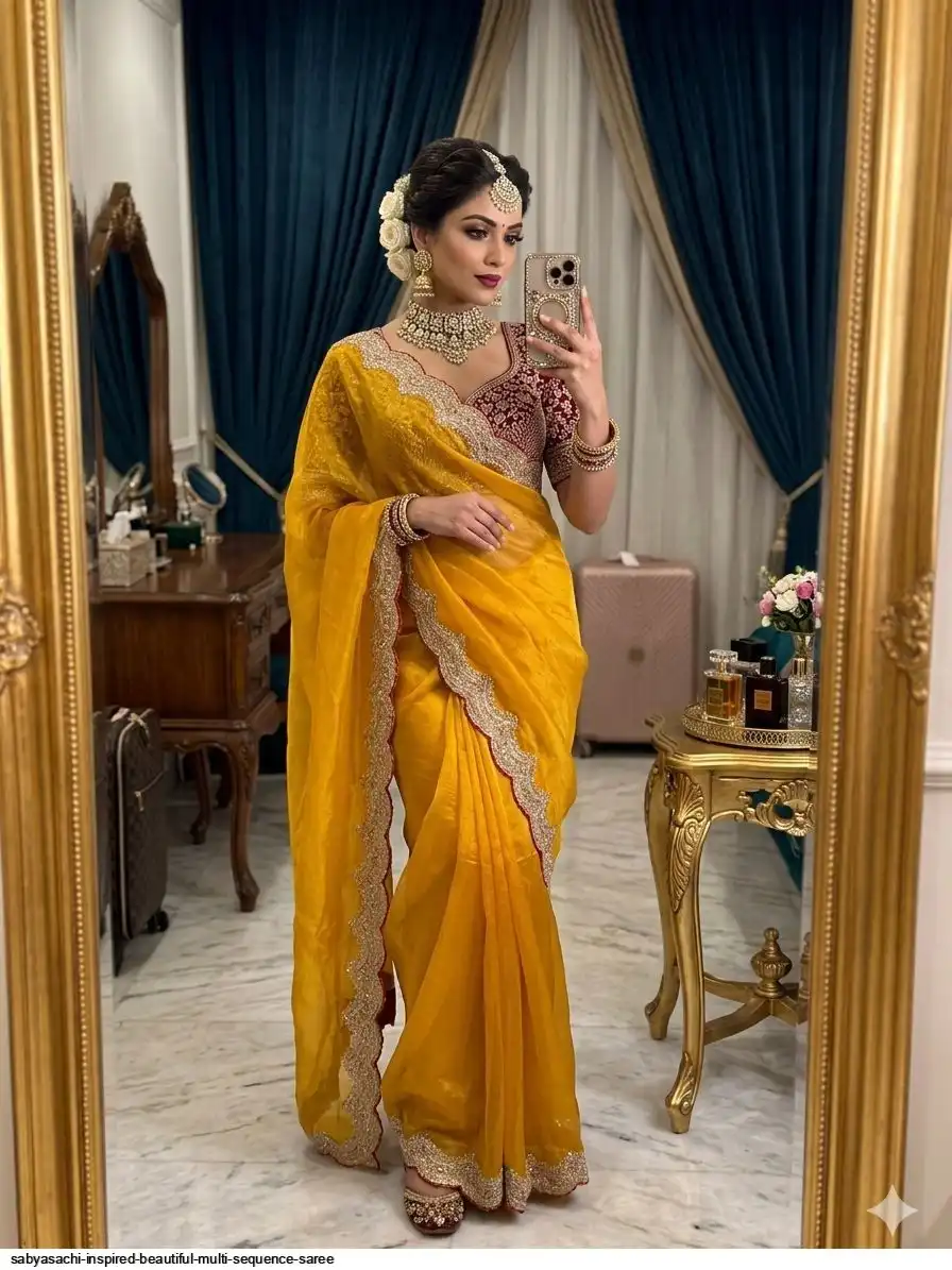 SABYASACHI INSPIRED BEAUTIFUL MULTI SEQUENCE SAREE 3