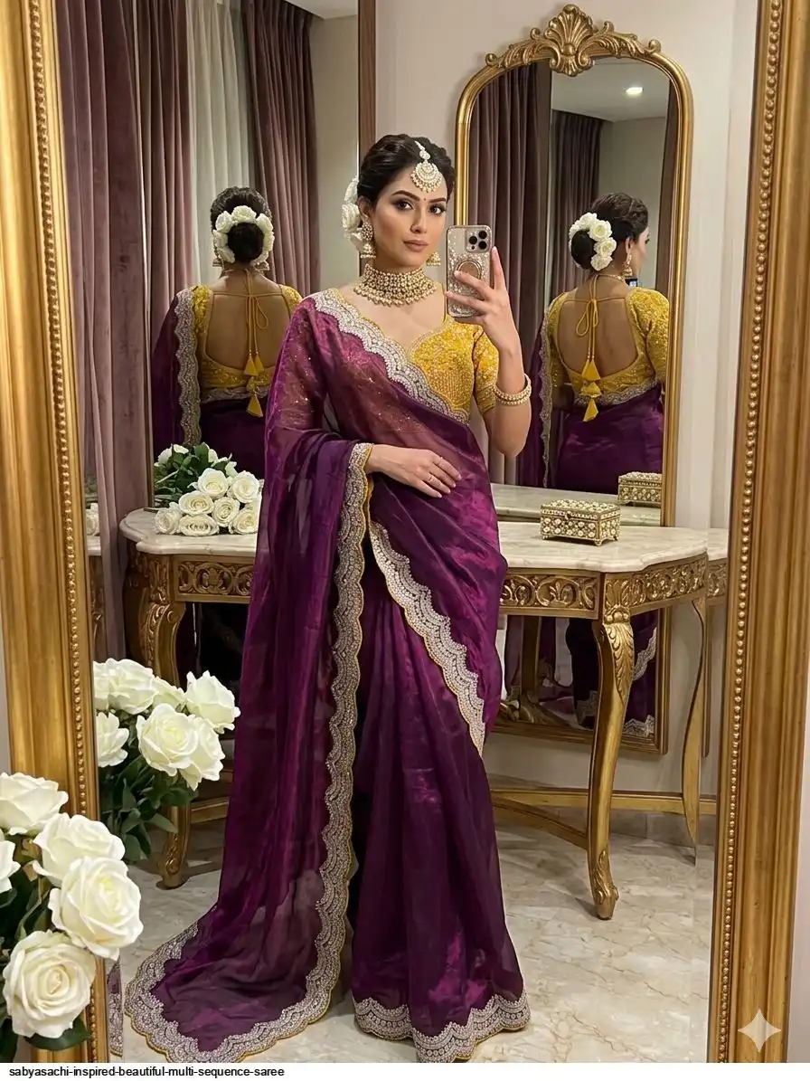 SABYASACHI INSPIRED BEAUTIFUL MULTI SEQUENCE SAREE 4