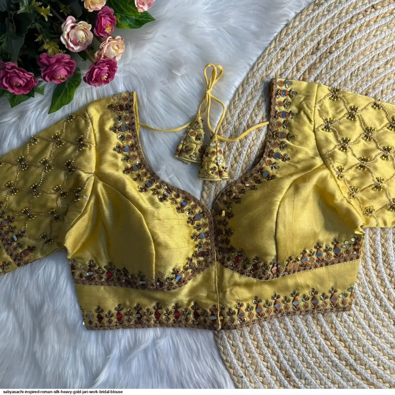 SABYASACHI INSPIRED ROMAN SILK HEAVY GOLD JARI WORK BRIDAL BLOUSE E
