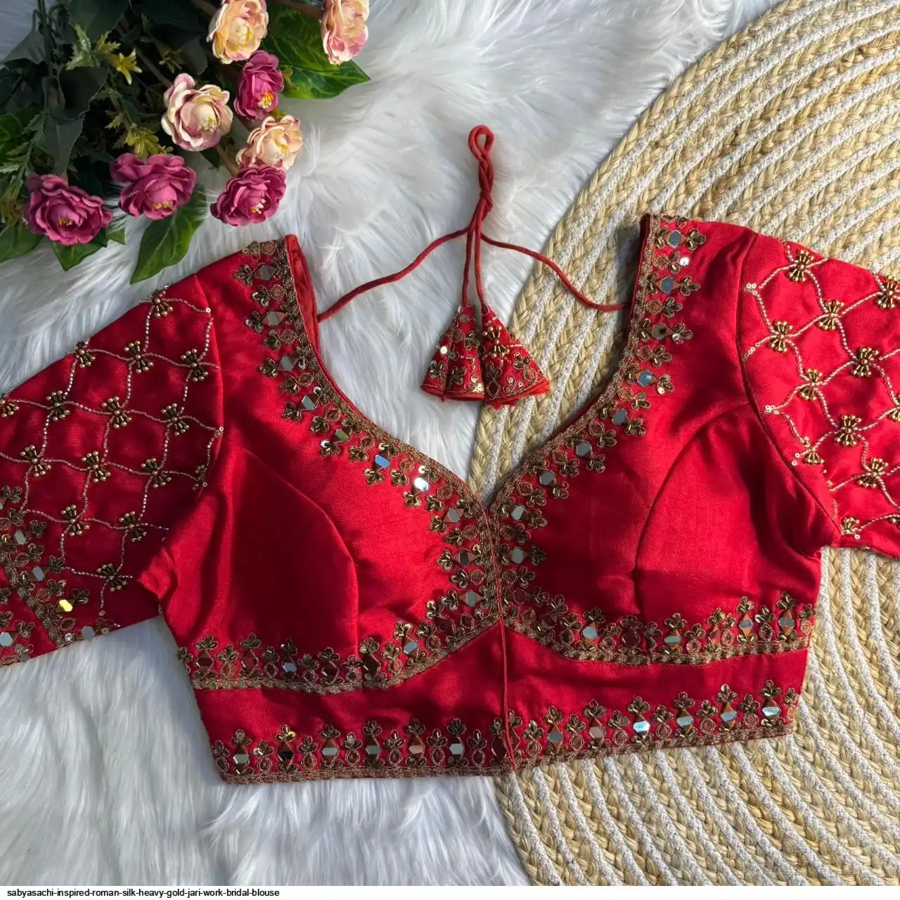 SABYASACHI INSPIRED ROMAN SILK HEAVY GOLD JARI WORK BRIDAL BLOUSE C
