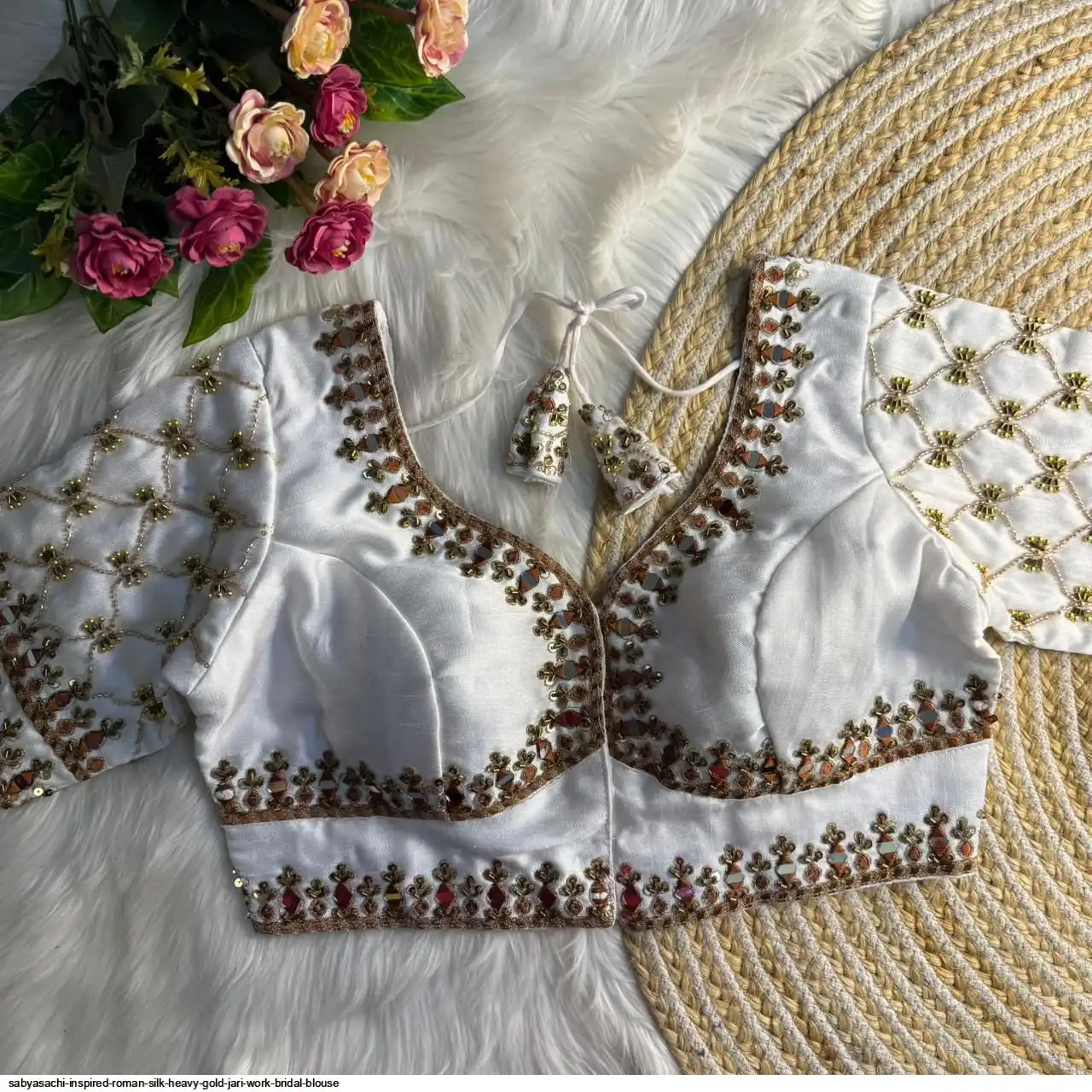 SABYASACHI INSPIRED ROMAN SILK HEAVY GOLD JARI WORK BRIDAL BLOUSE I