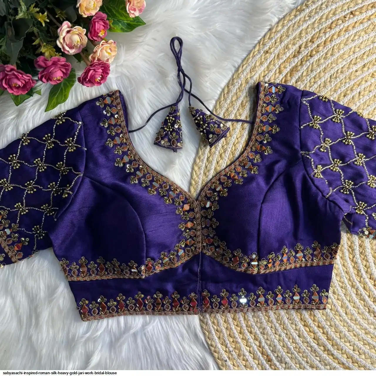 SABYASACHI INSPIRED ROMAN SILK HEAVY GOLD JARI WORK BRIDAL BLOUSE B