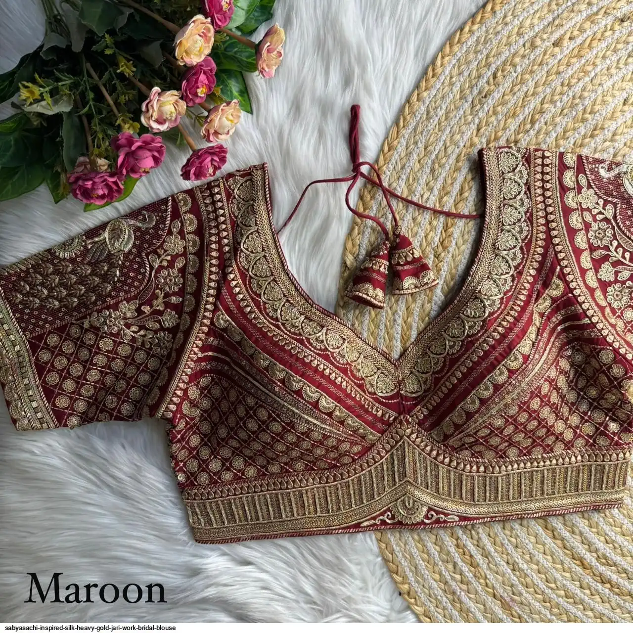 SABYASACHI INSPIRED SILK HEAVY GOLD JARI WORK BRIDAL BLOUSE J