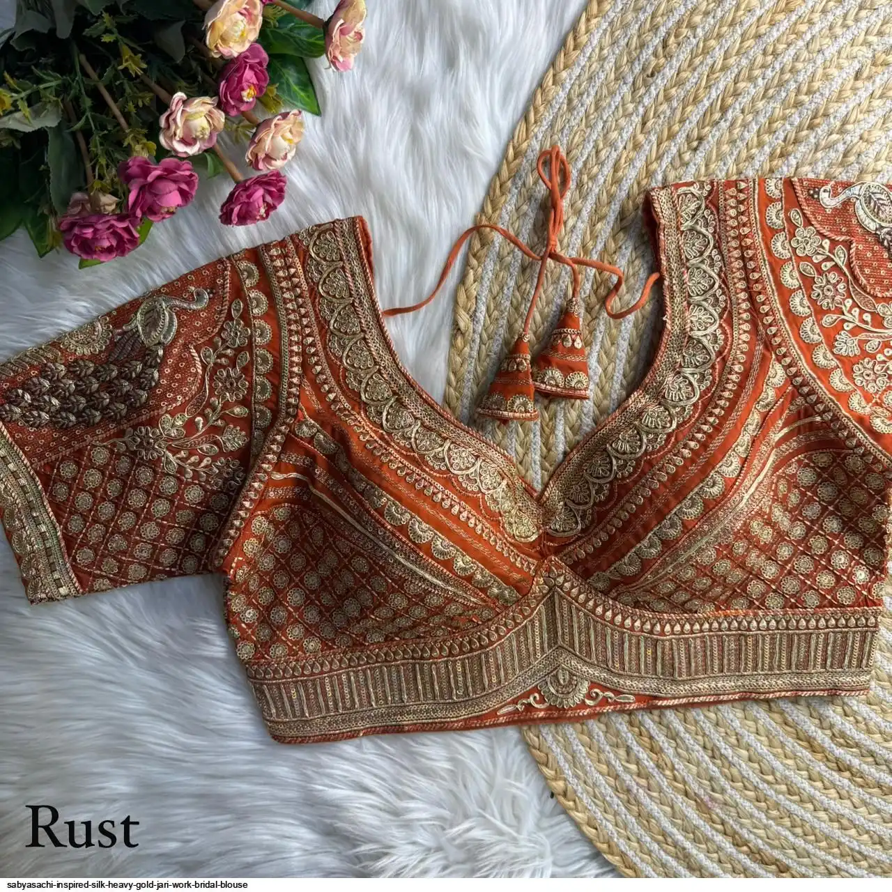 SABYASACHI INSPIRED SILK HEAVY GOLD JARI WORK BRIDAL BLOUSE G