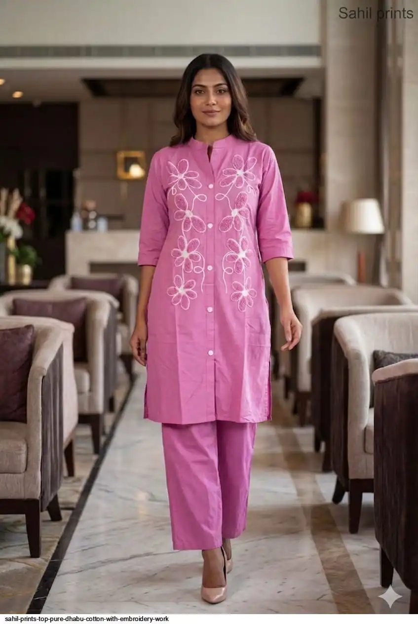 Sahil Prints Top Pure Dhabu Cotton With Embroidery Work