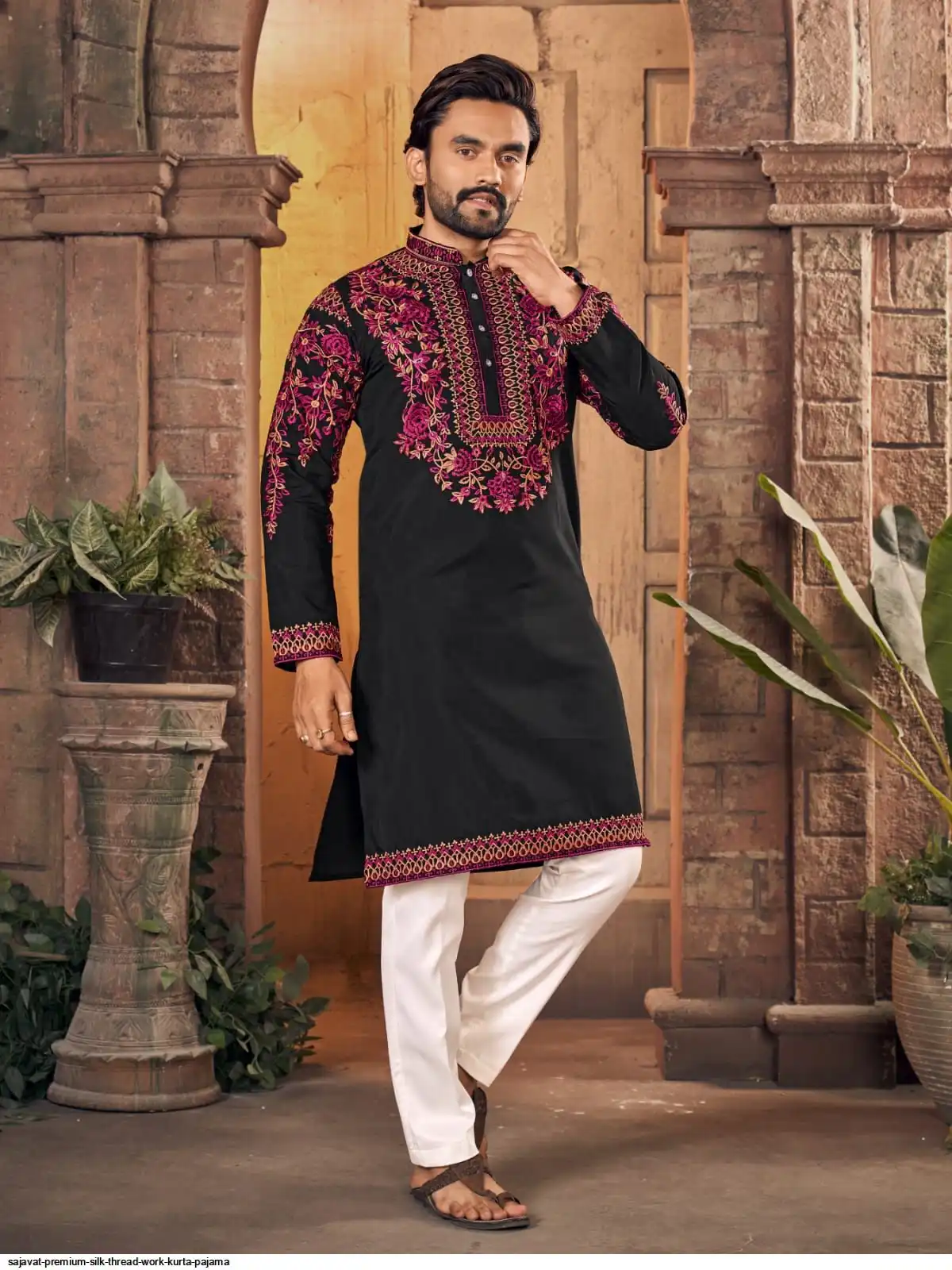 SAJAVAT PREMIUM SILK THREAD WORK KURTA PAJAMA B