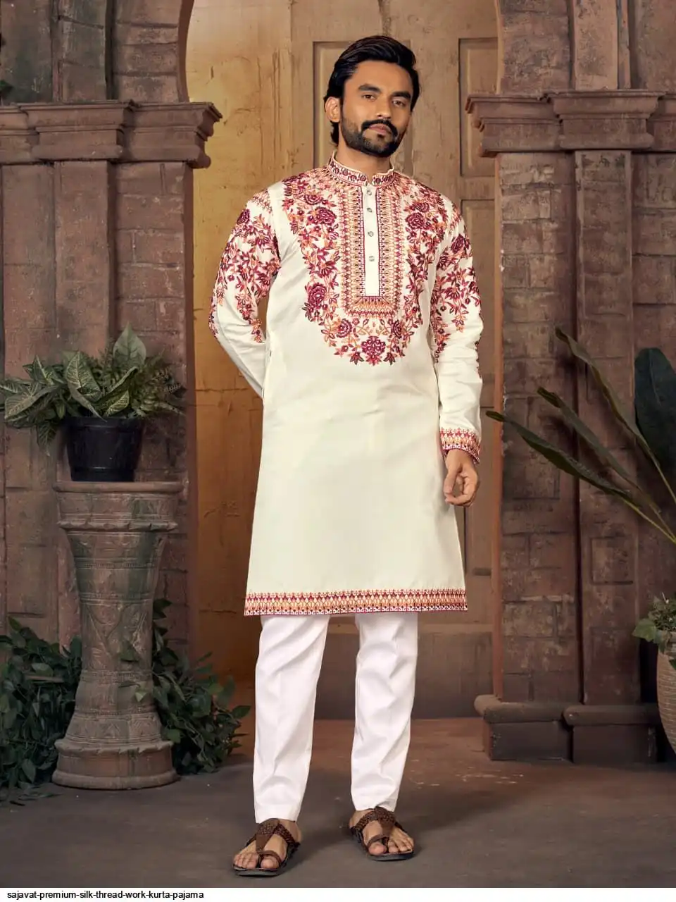 SAJAVAT PREMIUM SILK THREAD WORK KURTA PAJAMA C