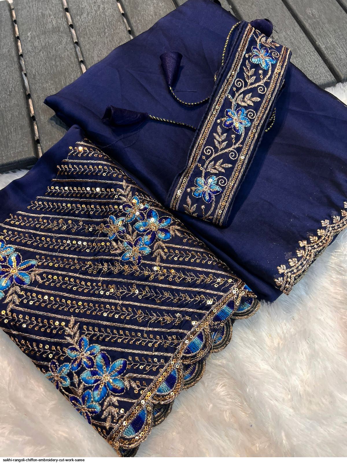 SAKHI Rangoli Chiffon embroidery Cut Work Saree