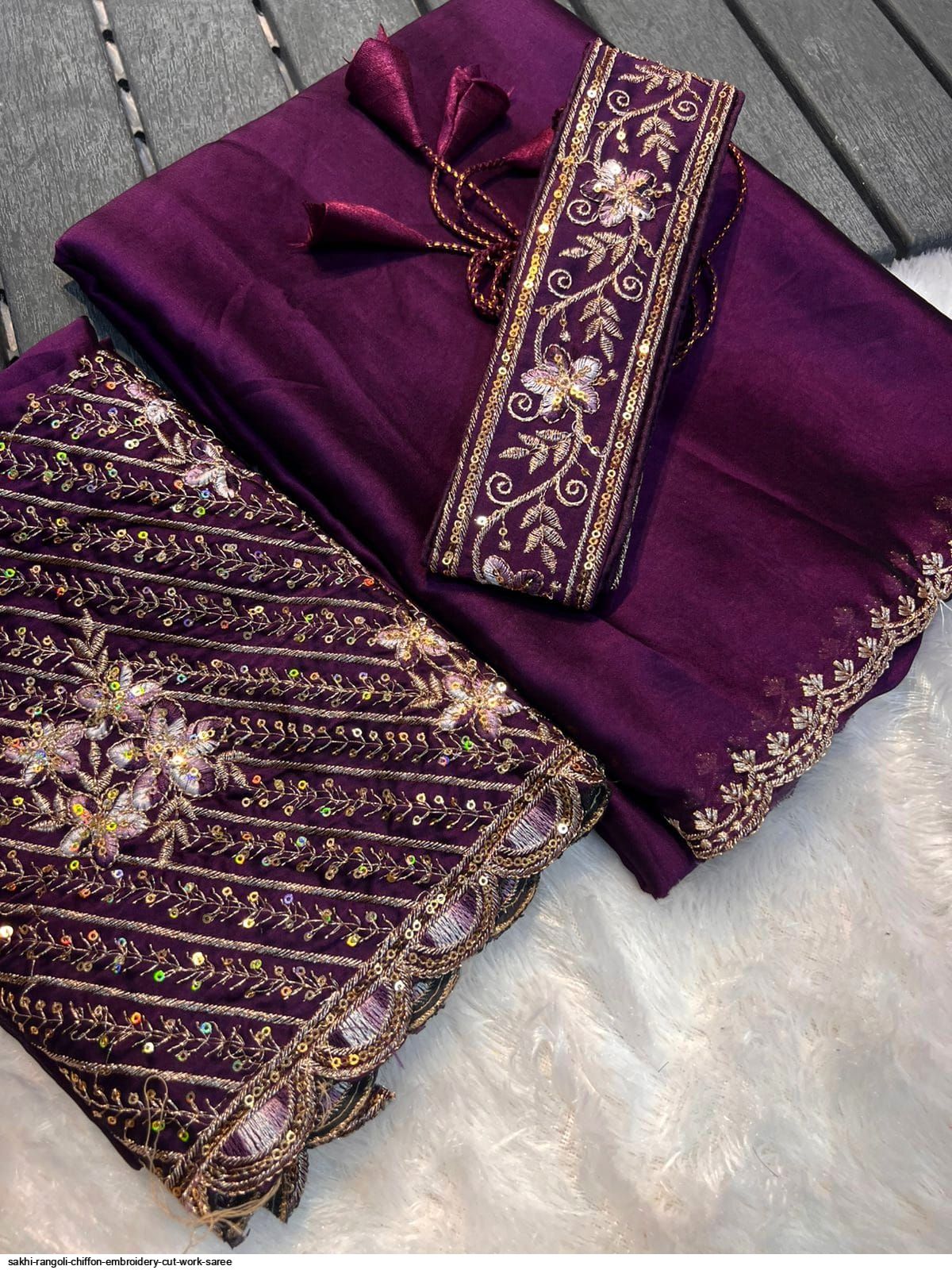 SAKHI Rangoli Chiffon embroidery Cut Work Saree