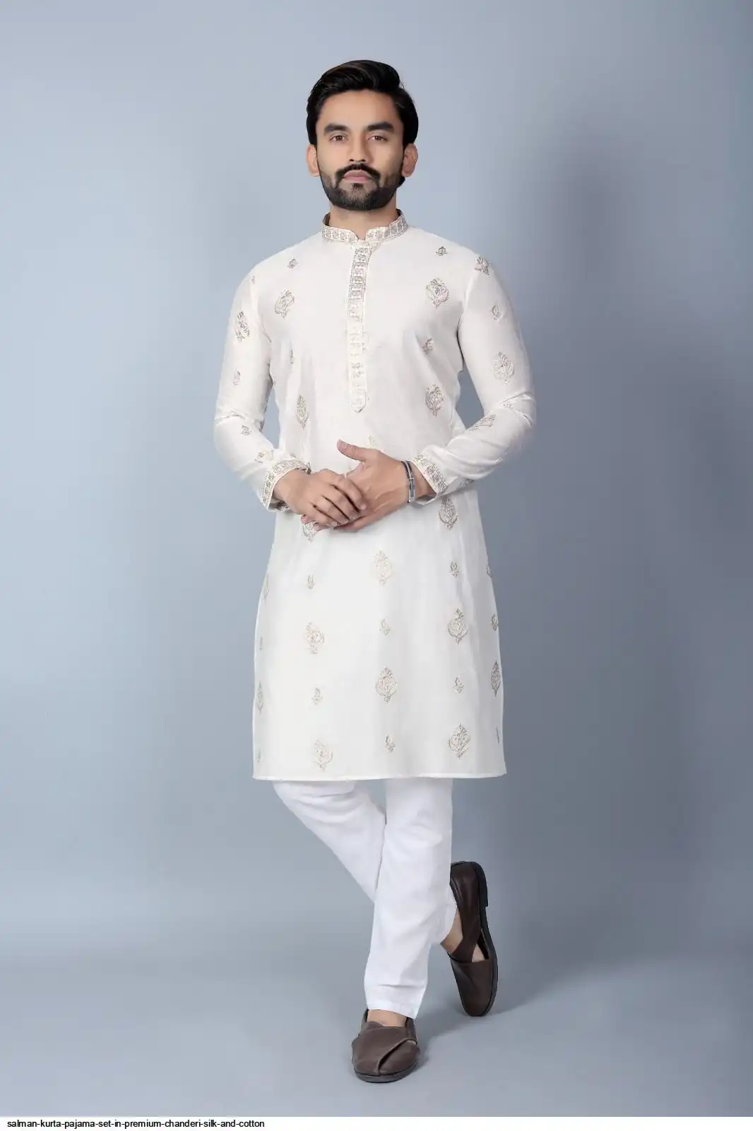 SALMAN KURTA PAJAMA SET IN PREMIUM CHANDERI SILK AND COTTON A