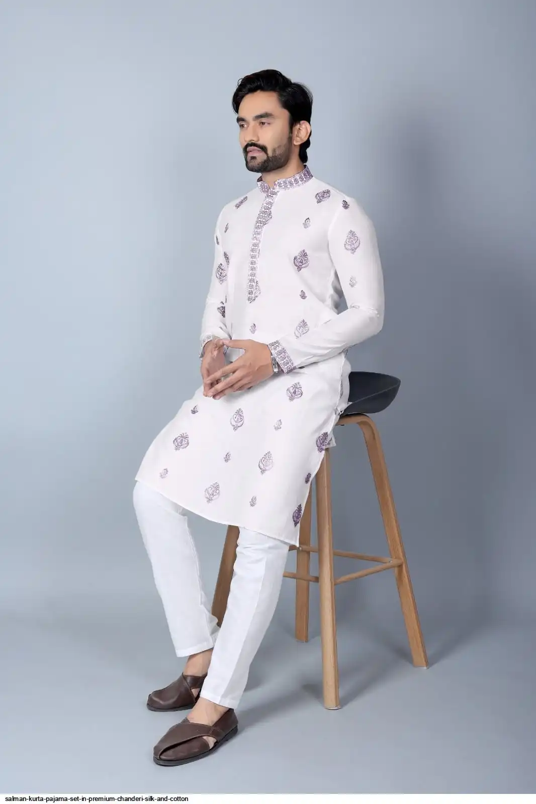 SALMAN KURTA PAJAMA SET IN PREMIUM CHANDERI SILK AND COTTON D