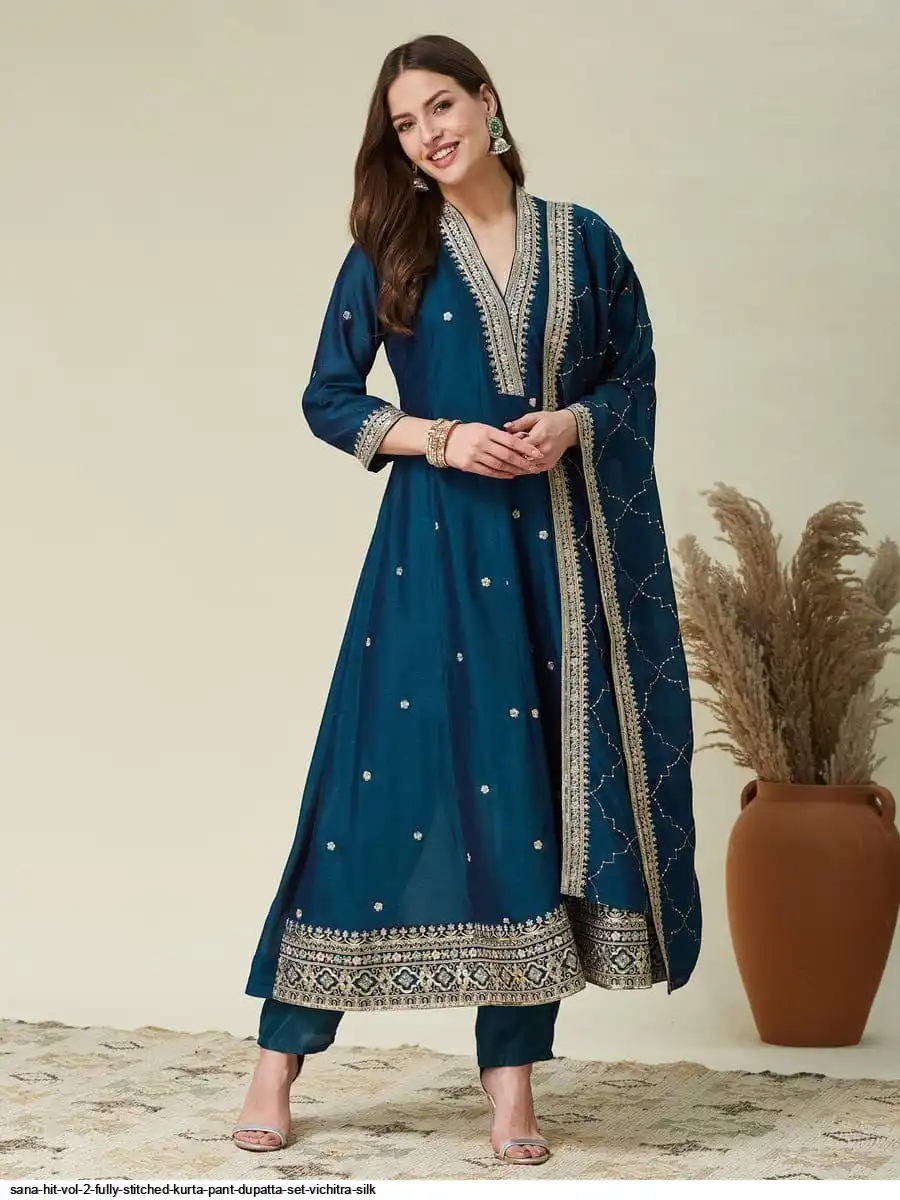 SANA HIT VOL 2 FULLY STITCHED KURTA PANT DUPATTA SET VICHITRA SILK B