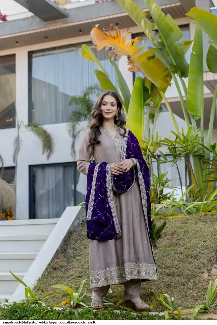 SANA HIT VOL 2 FULLY STITCHED KURTA PANT DUPATTA SET VICHITRA SILK C