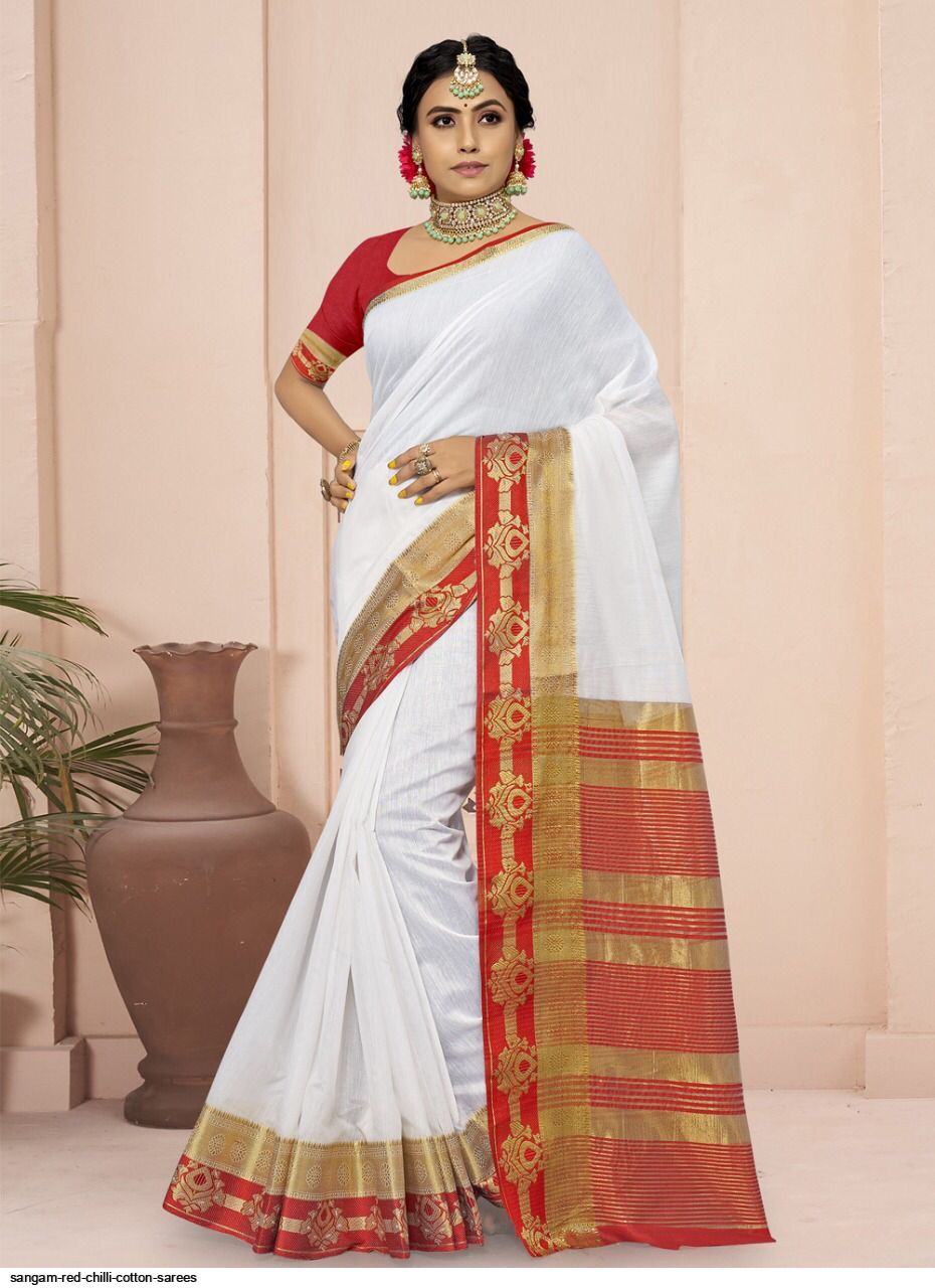 SANGAM RED CHILLI Cotton SAREES