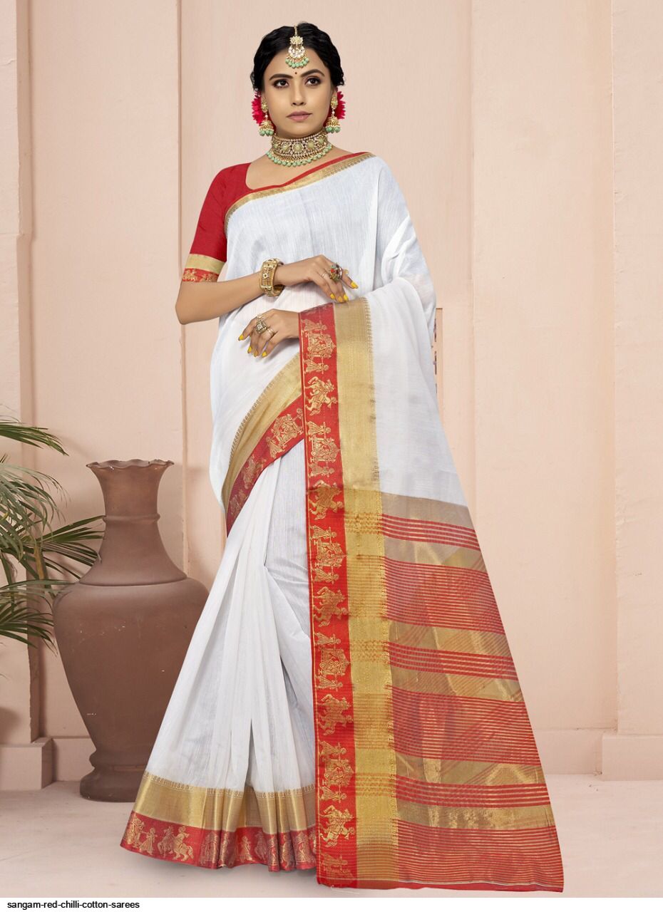 SANGAM RED CHILLI Cotton SAREES