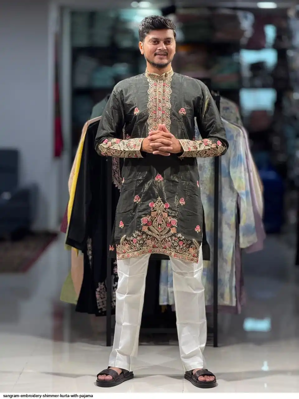 SANGRAM EMBROIDERY SHIMMER KURTA WITH PAJAMA B