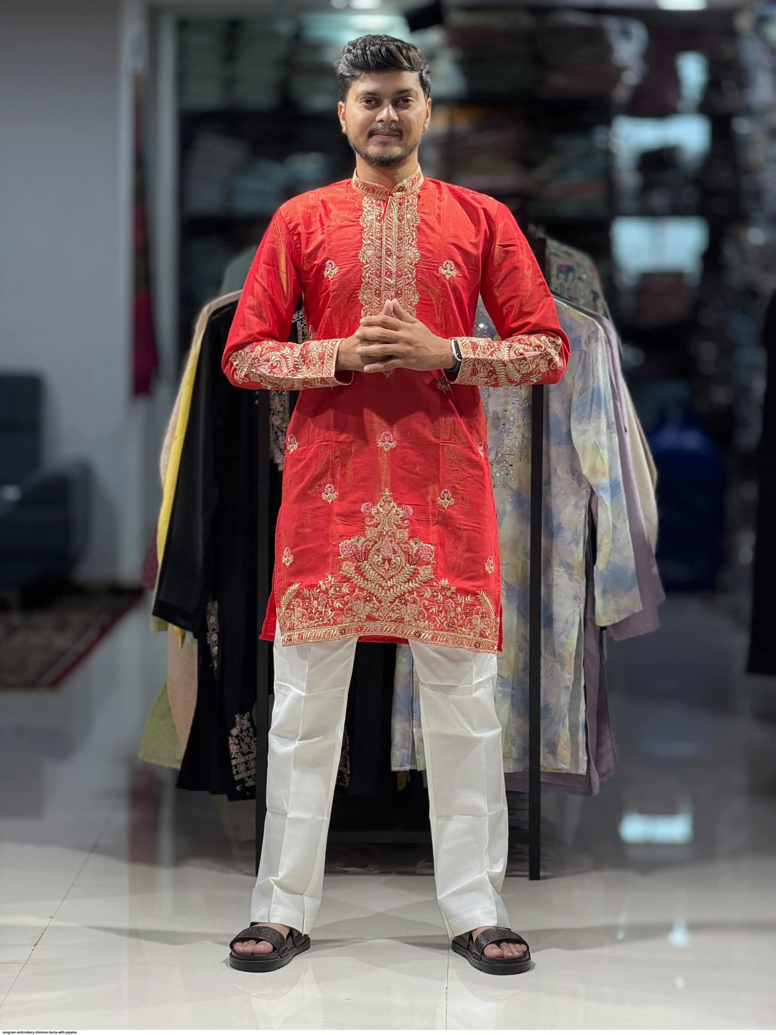 SANGRAM EMBROIDERY SHIMMER KURTA WITH PAJAMA D