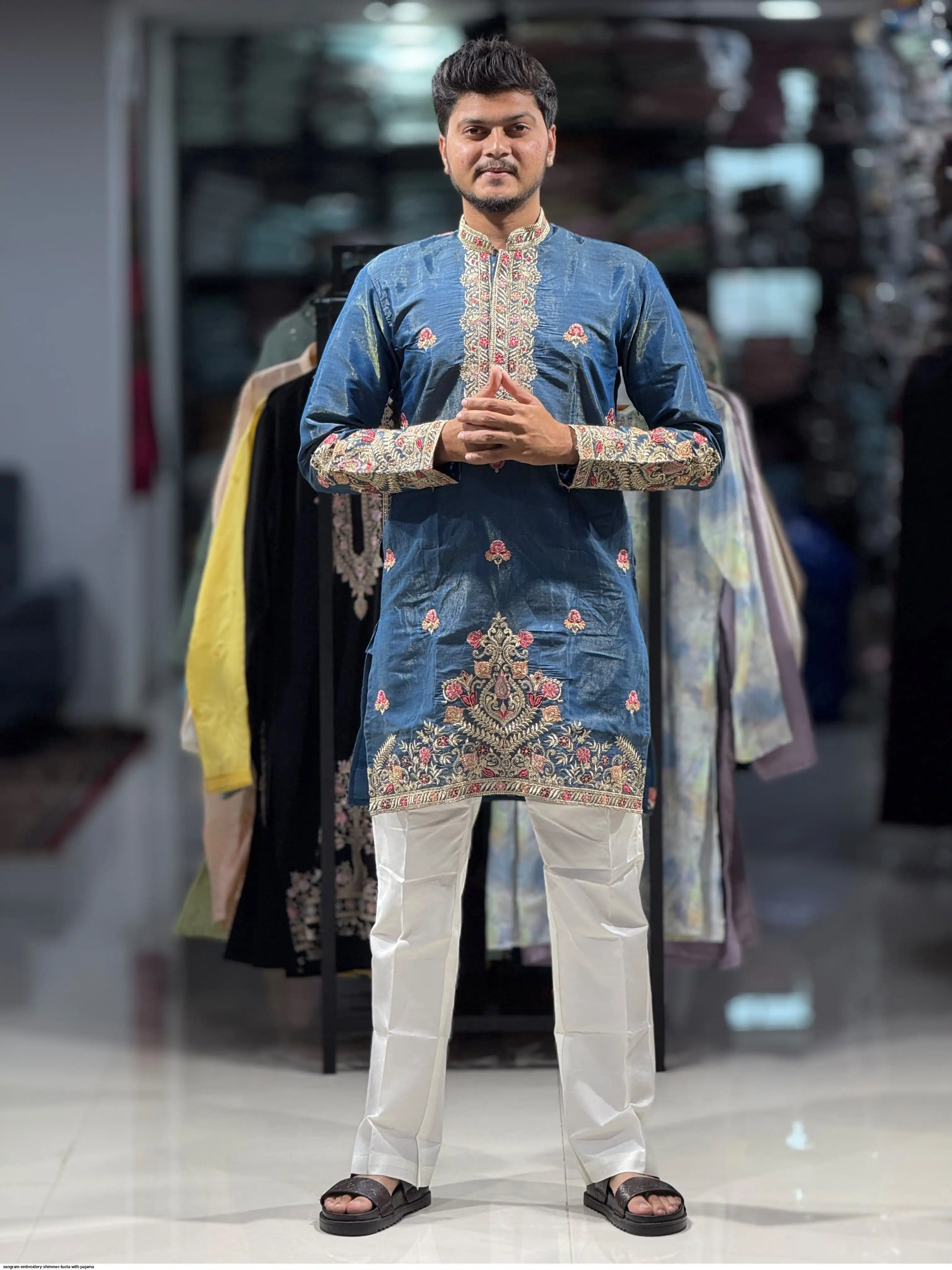 SANGRAM EMBROIDERY SHIMMER KURTA WITH PAJAMA E