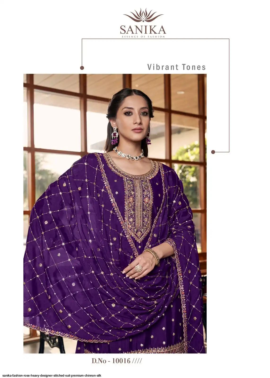SANIKA FASHION ROSE HEAVY DESIGNER STITCHED SUIT PREMIUM CHINNON SILK 10016