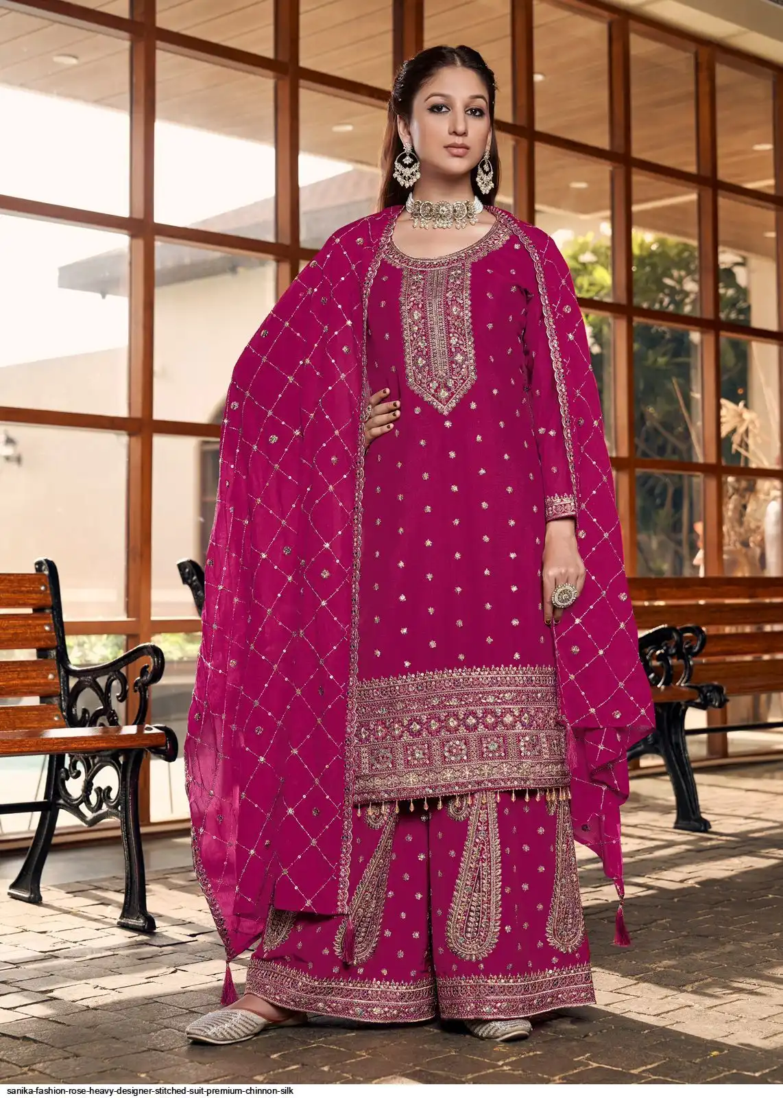 SANIKA FASHION ROSE HEAVY DESIGNER STITCHED SUIT PREMIUM CHINNON SILK 10017