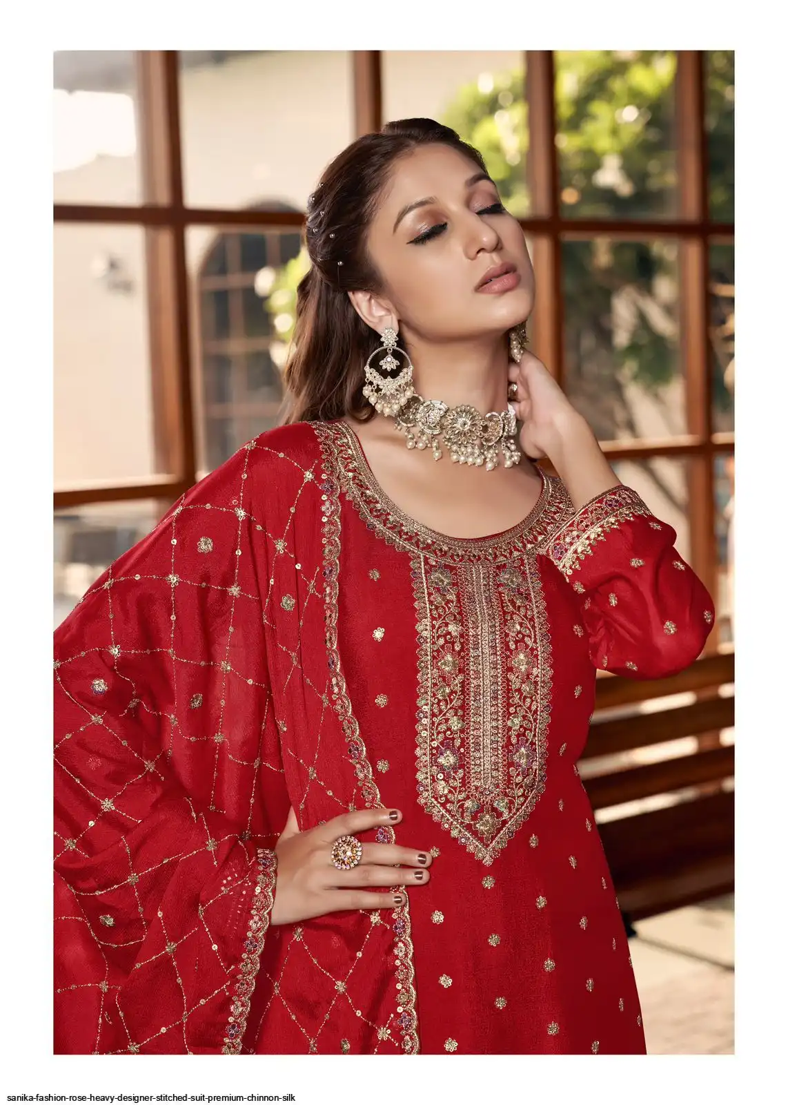 SANIKA FASHION ROSE HEAVY DESIGNER STITCHED SUIT PREMIUM CHINNON SILK 10015