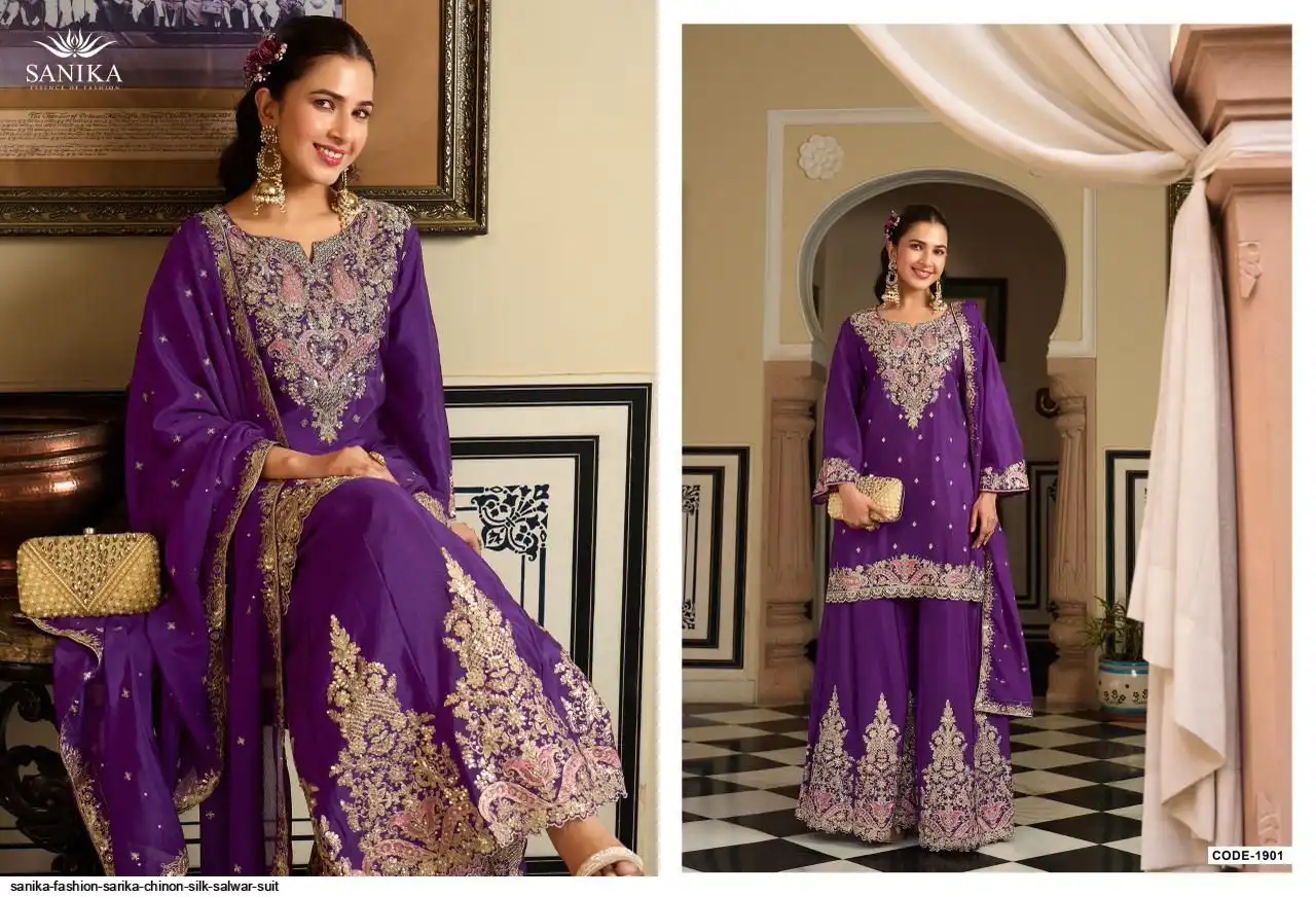 SANIKA FASHION SARIKA CHINON SILK SALWAR SUIT 1901