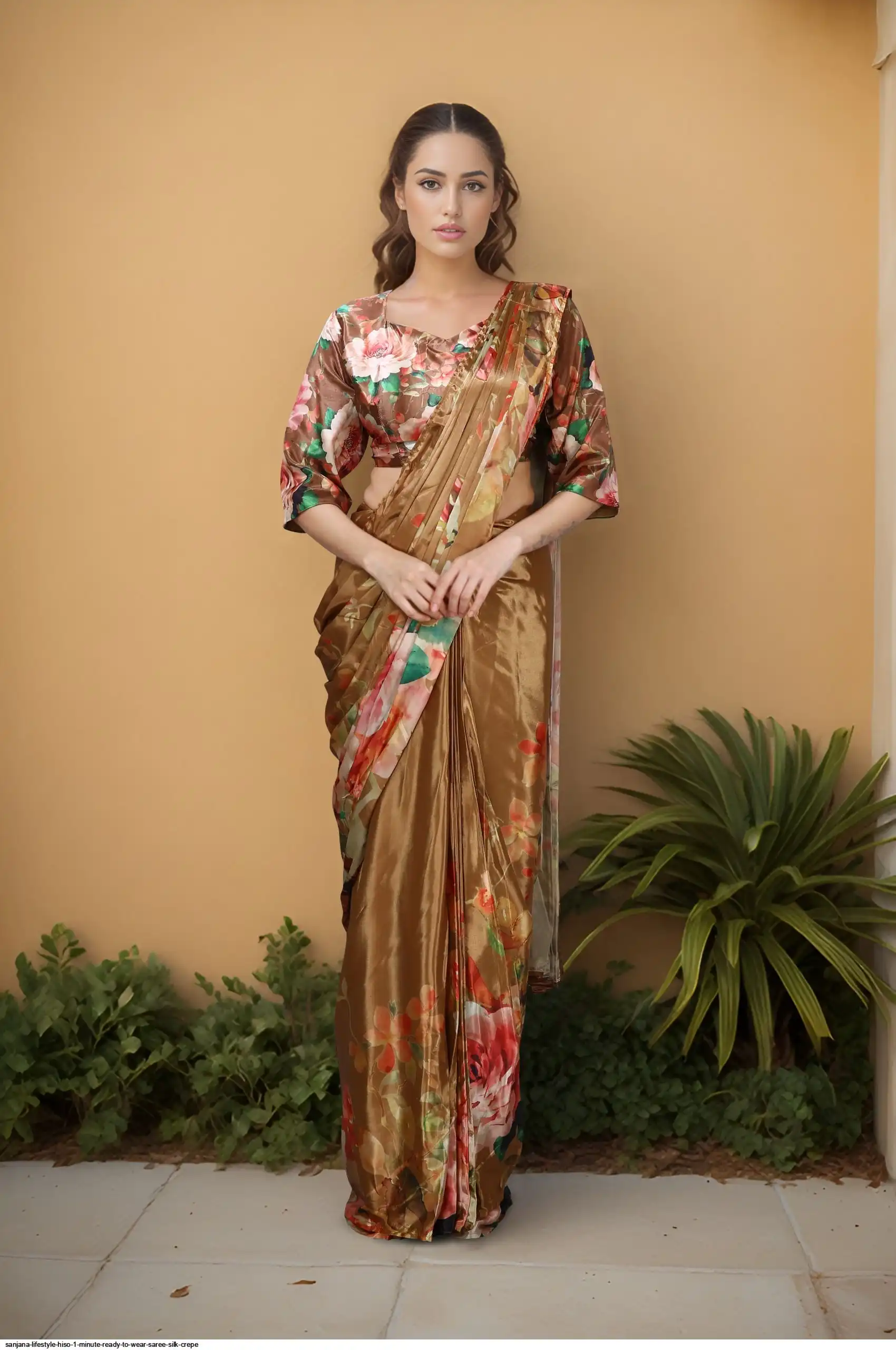 SANJANA LIFESTYLE HISO 1 MINUTE READY TO WEAR SAREE SILK CREPE 1