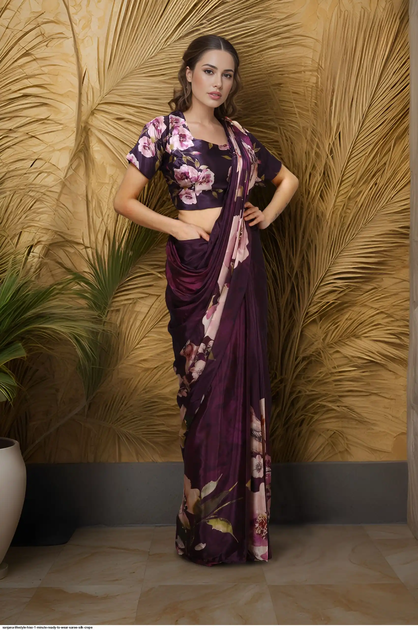 SANJANA LIFESTYLE HISO 1 MINUTE READY TO WEAR SAREE SILK CREPE 2