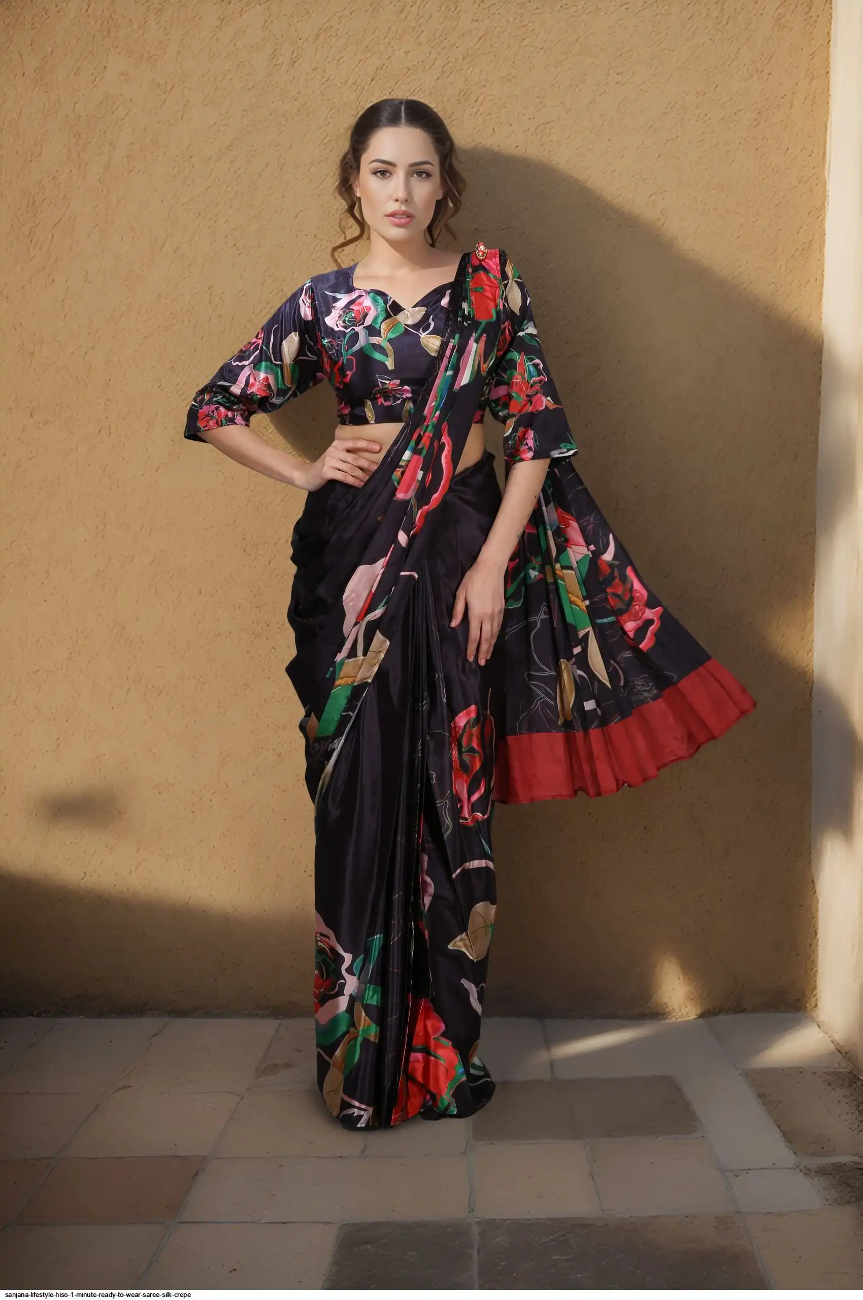 SANJANA LIFESTYLE HISO 1 MINUTE READY TO WEAR SAREE SILK CREPE 3