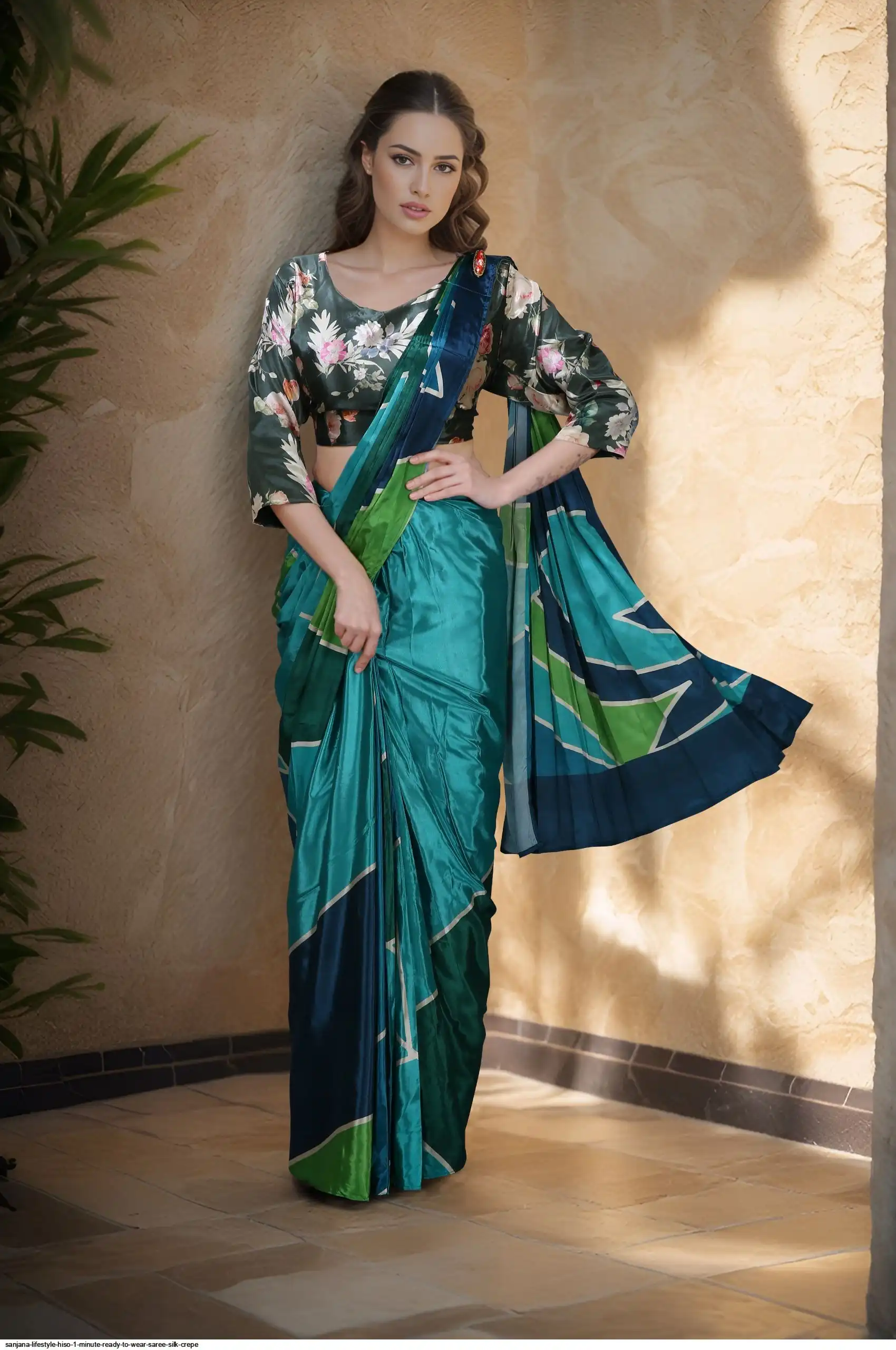 SANJANA LIFESTYLE HISO 1 MINUTE READY TO WEAR SAREE SILK CREPE 4