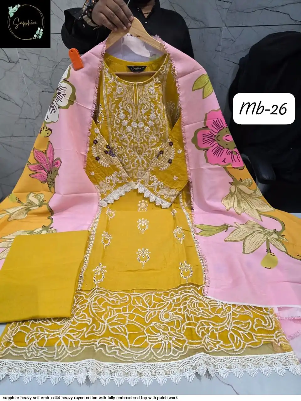 SAPPHIRE HEAVY SELF EMB XXL44 HEAVY RAYON COTTON WITH FULLY EMBROIDERED TOP WITH PATCH WORK 2