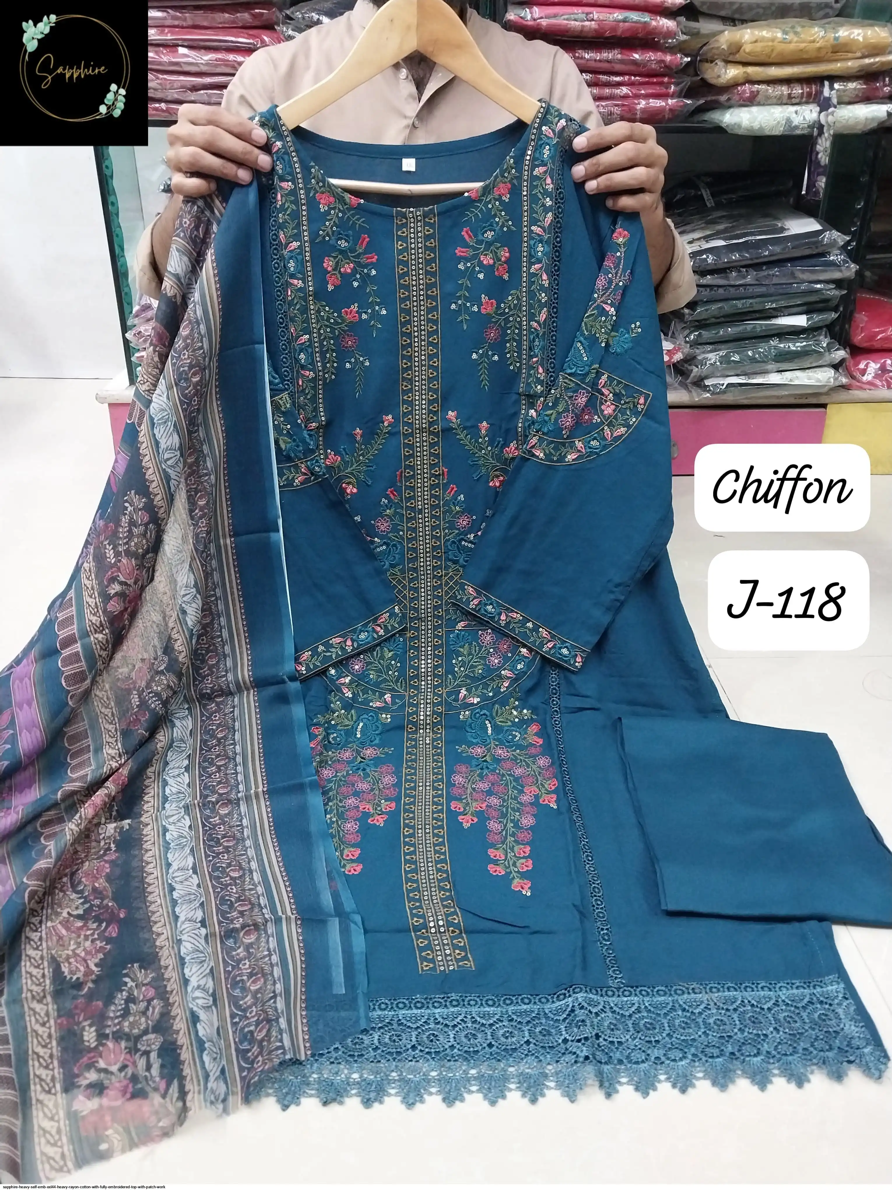 SAPPHIRE HEAVY SELF EMB XXL44 HEAVY RAYON COTTON WITH FULLY EMBROIDERED TOP WITH PATCH WORK 3