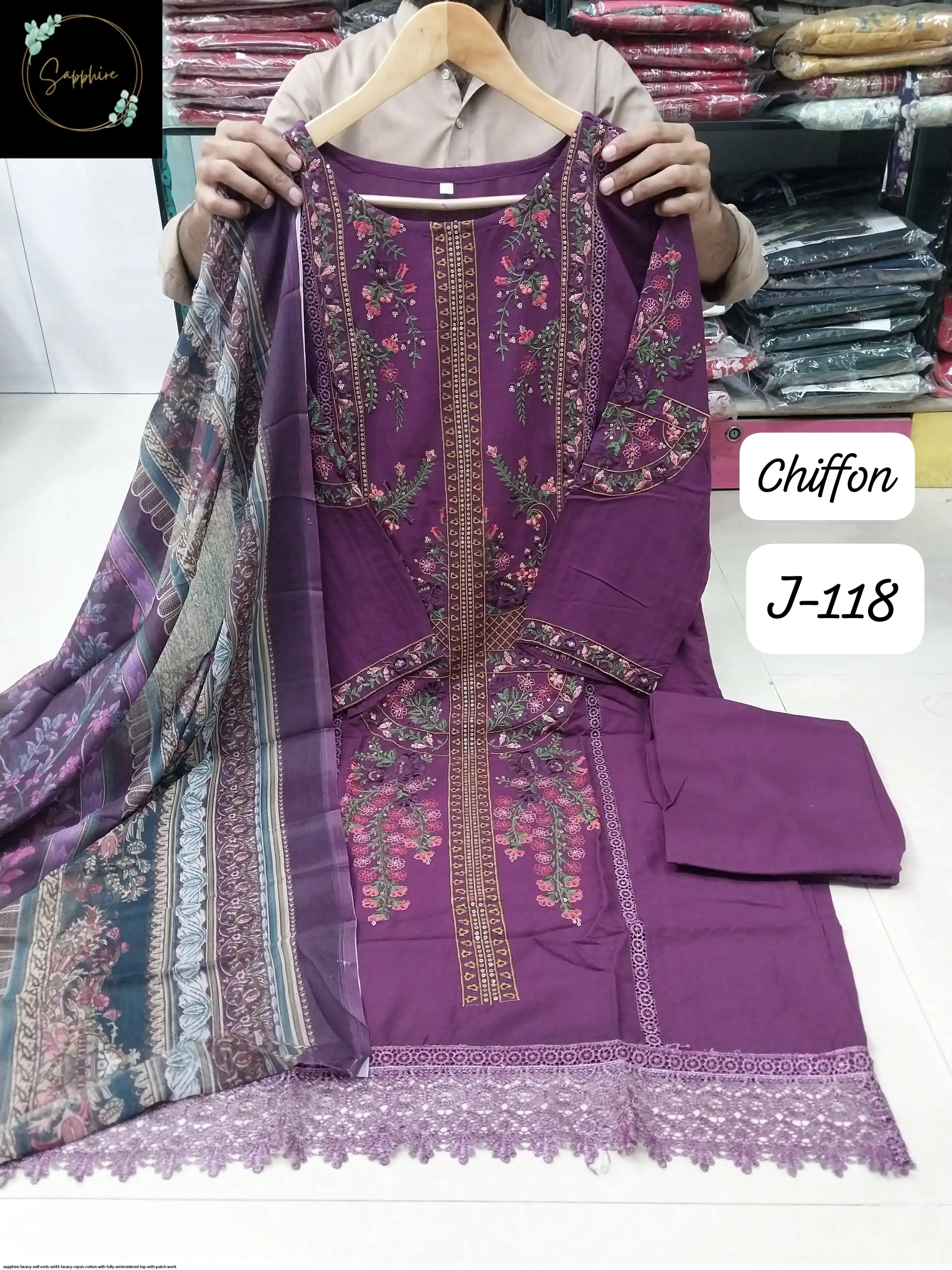 SAPPHIRE HEAVY SELF EMB XXL44 HEAVY RAYON COTTON WITH FULLY EMBROIDERED TOP WITH PATCH WORK 4