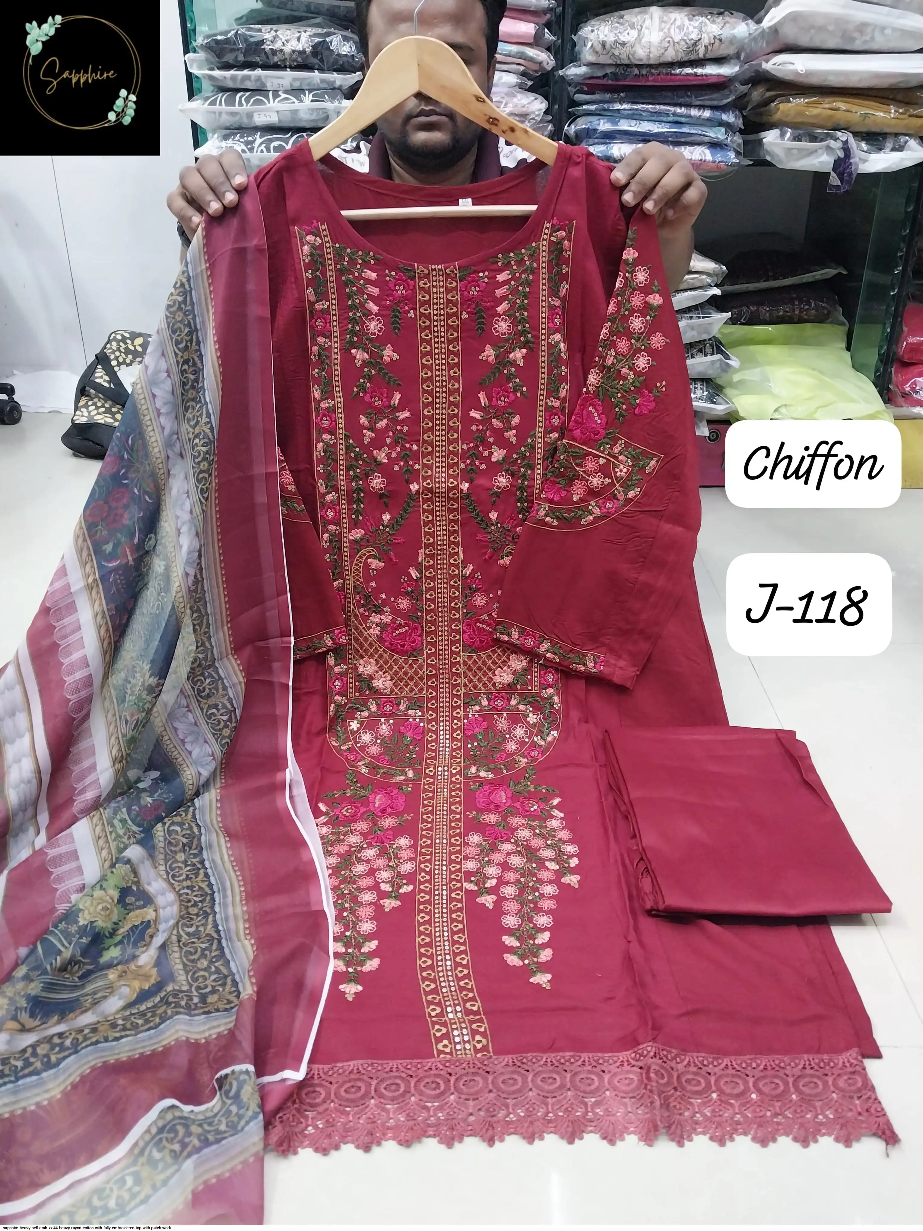 SAPPHIRE HEAVY SELF EMB XXL44 HEAVY RAYON COTTON WITH FULLY EMBROIDERED TOP WITH PATCH WORK 5