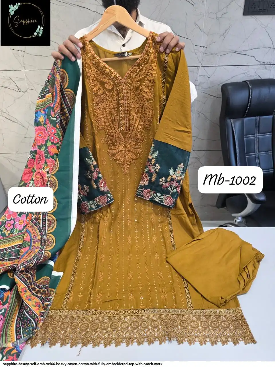 SAPPHIRE HEAVY SELF EMB XXL44 HEAVY RAYON COTTON WITH FULLY EMBROIDERED TOP WITH PATCH WORK 6