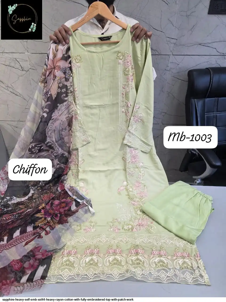 SAPPHIRE HEAVY SELF EMB XXL44 HEAVY RAYON COTTON WITH FULLY EMBROIDERED TOP WITH PATCH WORK 7