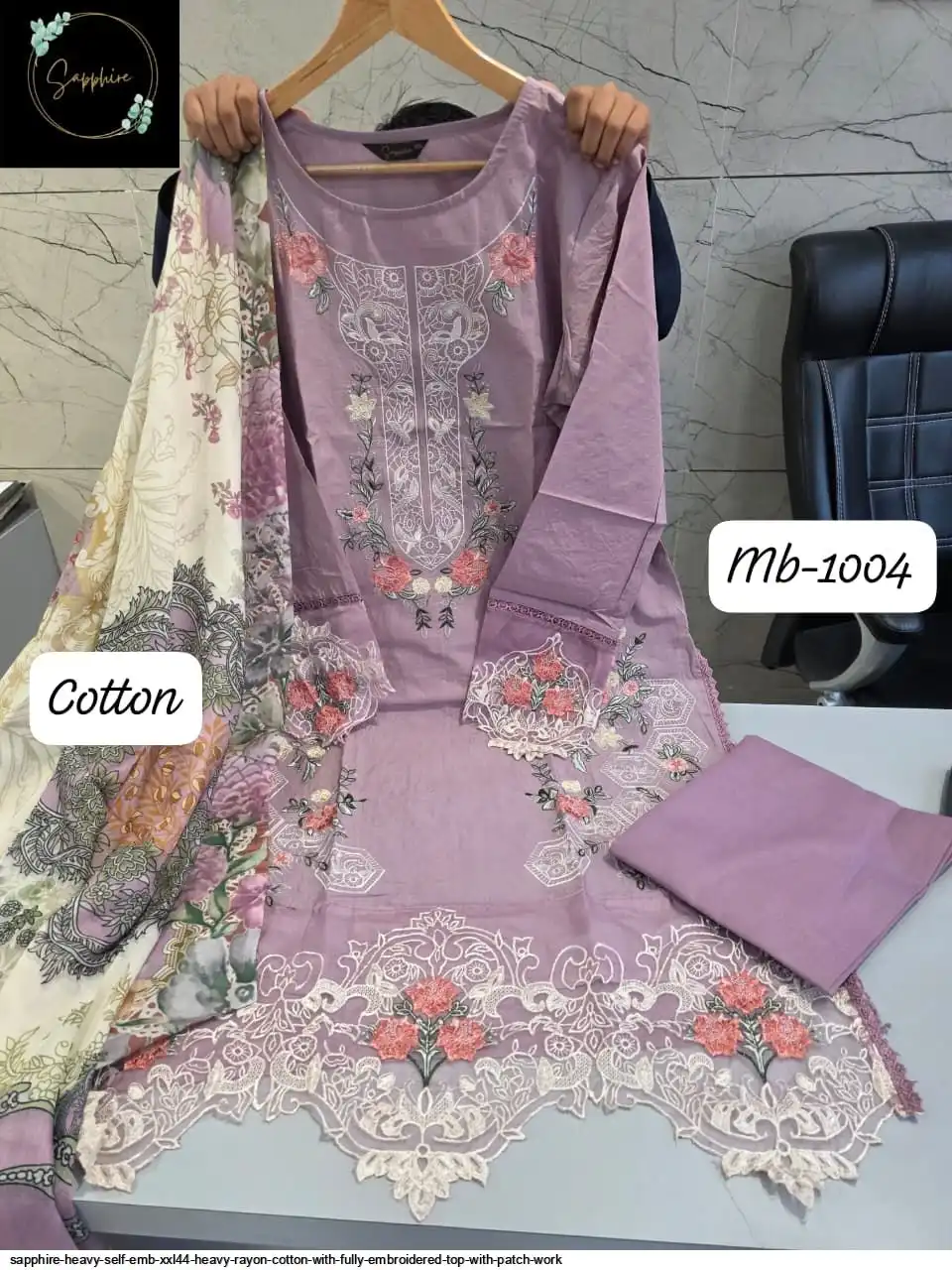 SAPPHIRE HEAVY SELF EMB XXL44 HEAVY RAYON COTTON WITH FULLY EMBROIDERED TOP WITH PATCH WORK 9