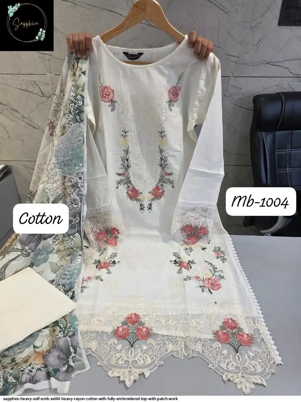 SAPPHIRE HEAVY SELF EMB XXL44 HEAVY RAYON COTTON WITH FULLY EMBROIDERED TOP WITH PATCH WORK 8