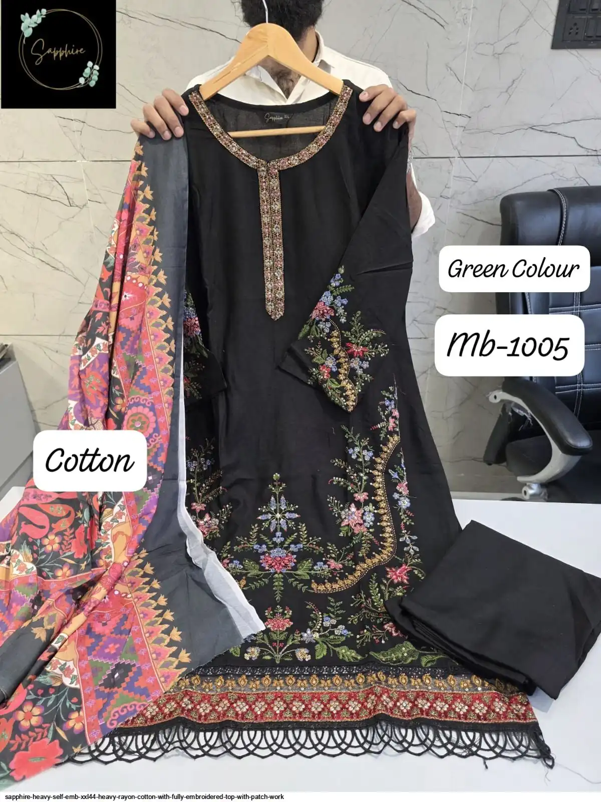 SAPPHIRE HEAVY SELF EMB XXL44 HEAVY RAYON COTTON WITH FULLY EMBROIDERED TOP WITH PATCH WORK 10