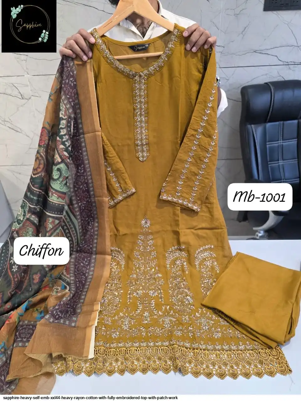 SAPPHIRE HEAVY SELF EMB XXL44 HEAVY RAYON COTTON WITH FULLY EMBROIDERED TOP WITH PATCH WORK 11