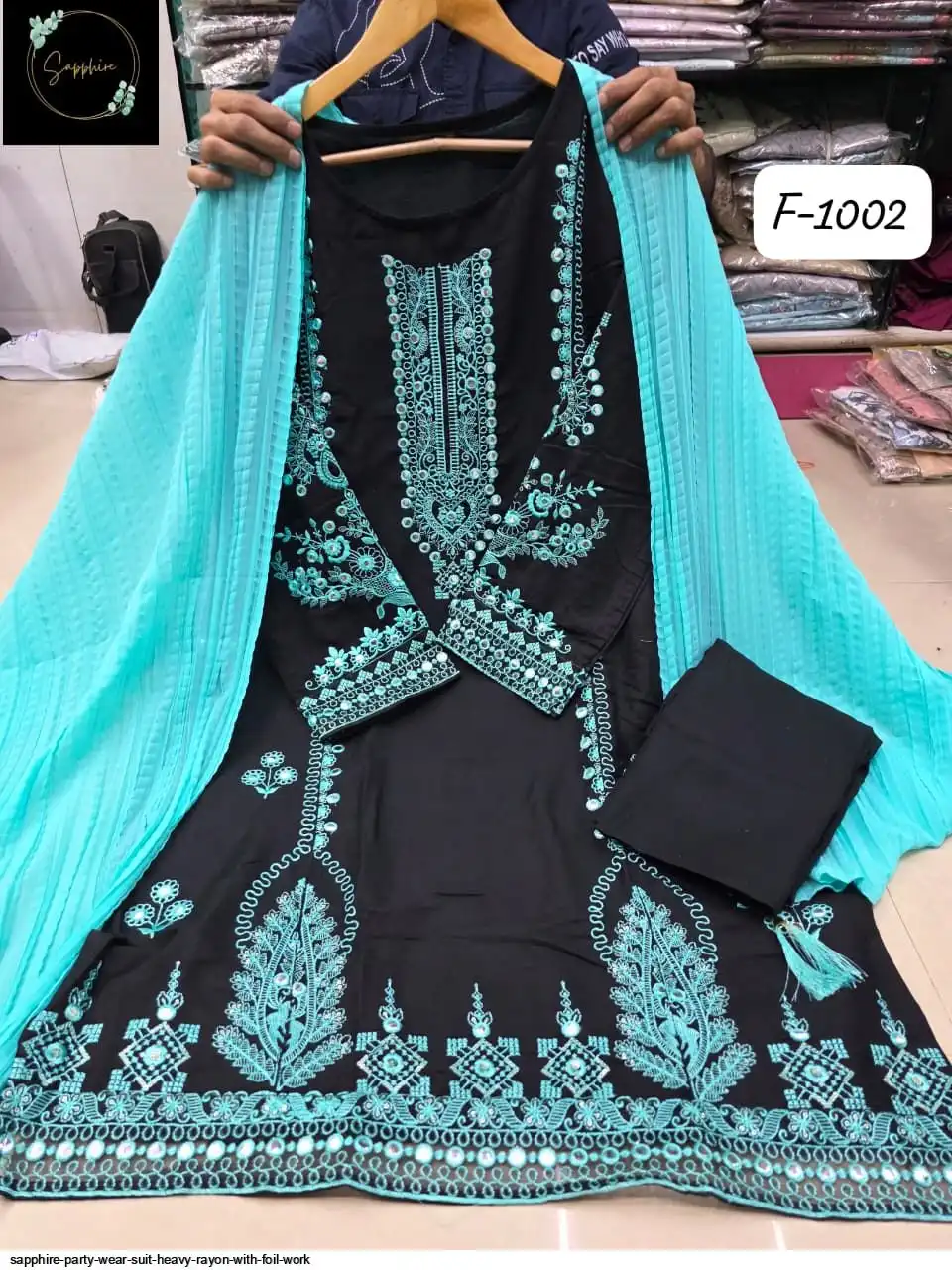 SAPPHIRE PARTY WEAR SUIT HEAVY RAYON WITH FOIL WORK 1