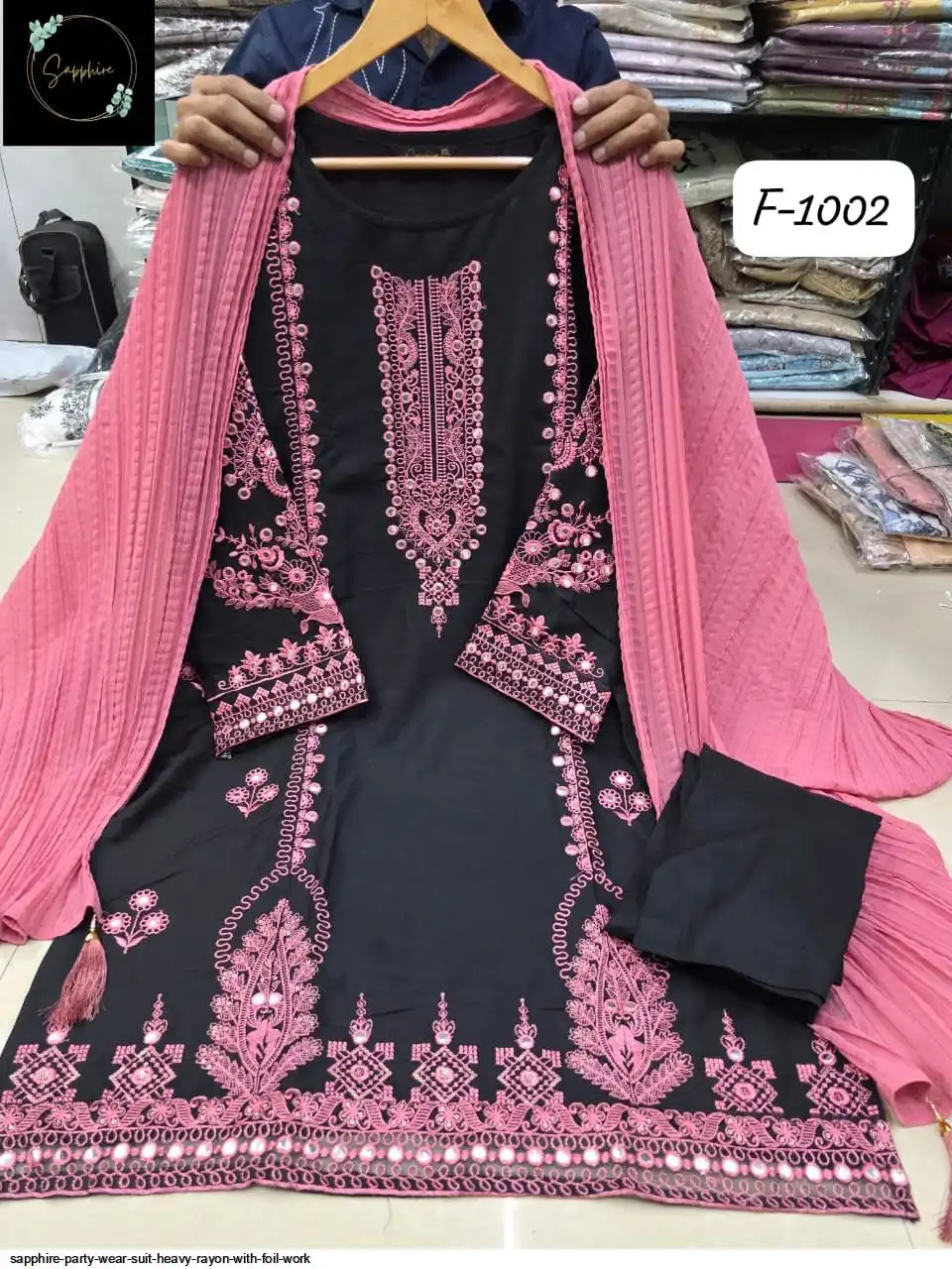 SAPPHIRE PARTY WEAR SUIT HEAVY RAYON WITH FOIL WORK 2