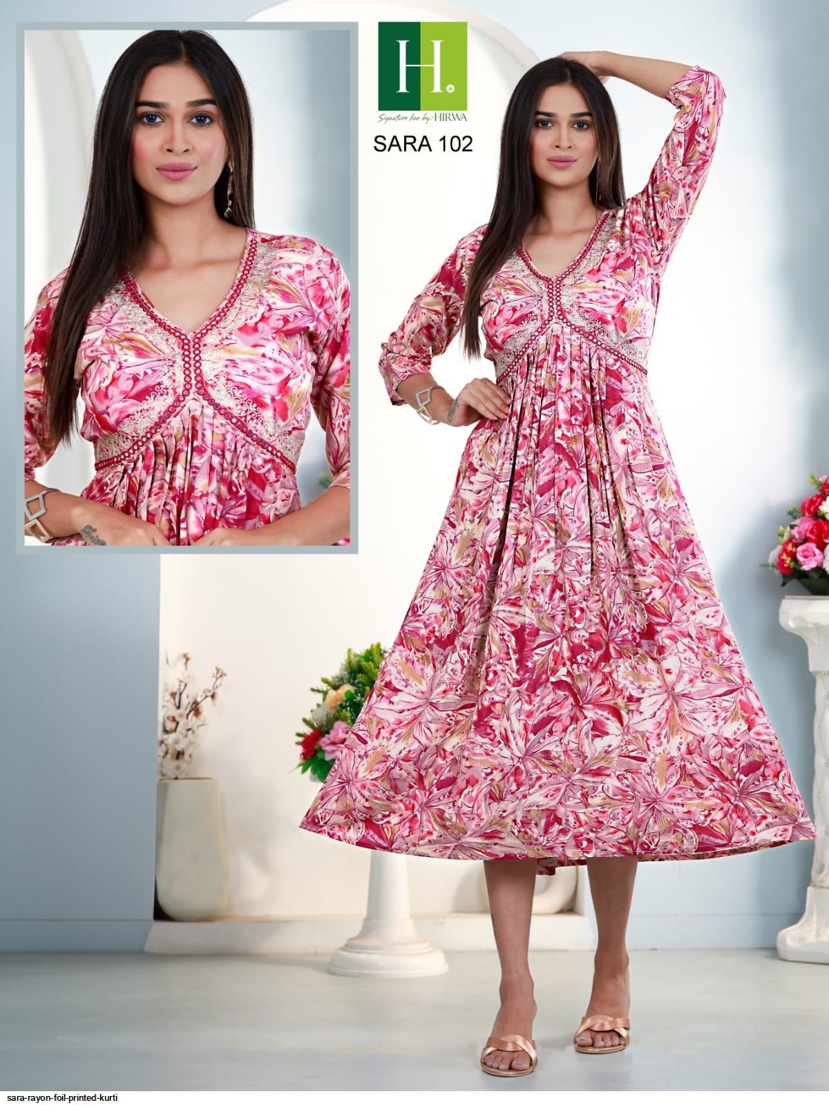 Heavy Rayon Foil Print Kurti with Heavy Sequence Work – Sizes S to 4XL