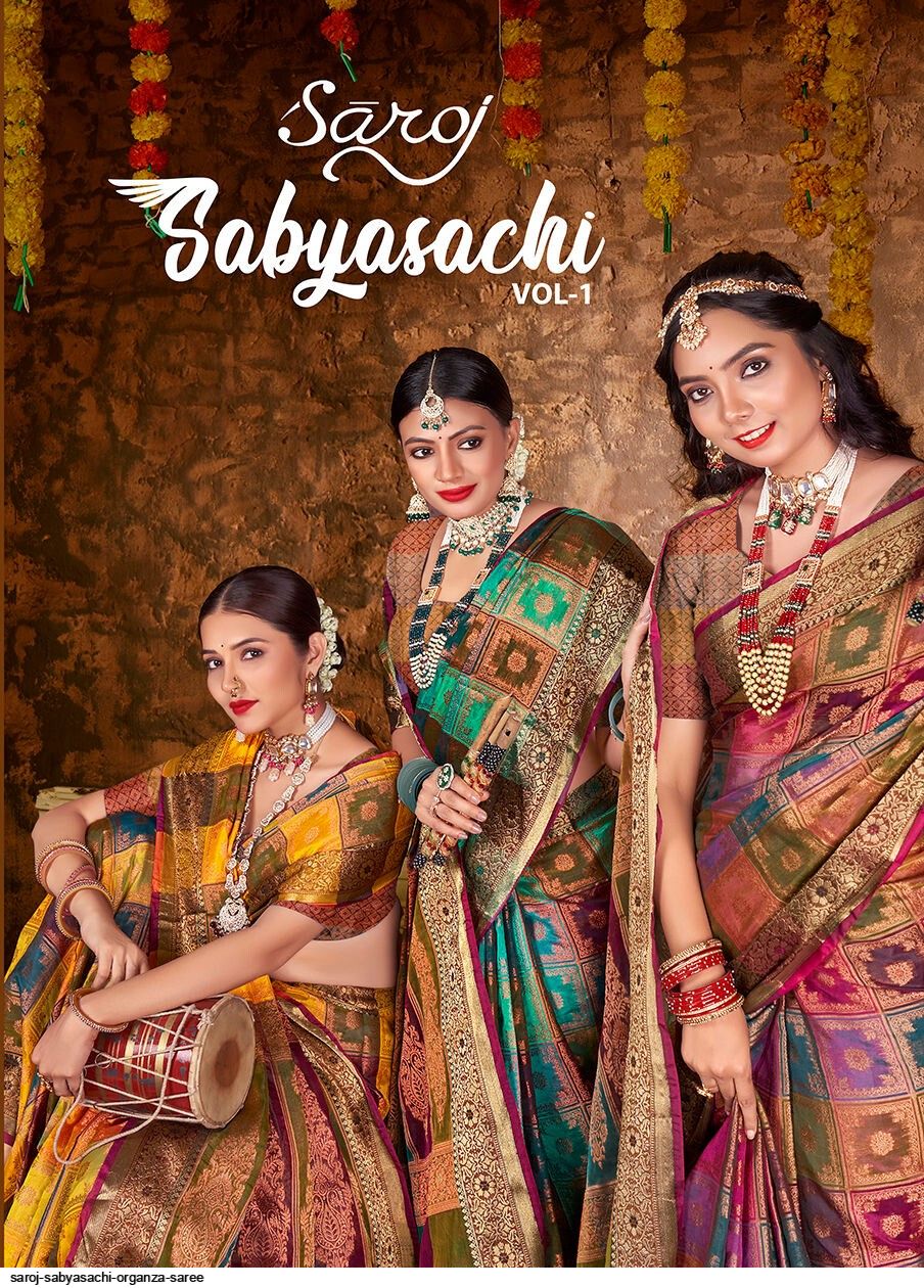 Sabyasachi - Teal Organza Saree - Pyaari